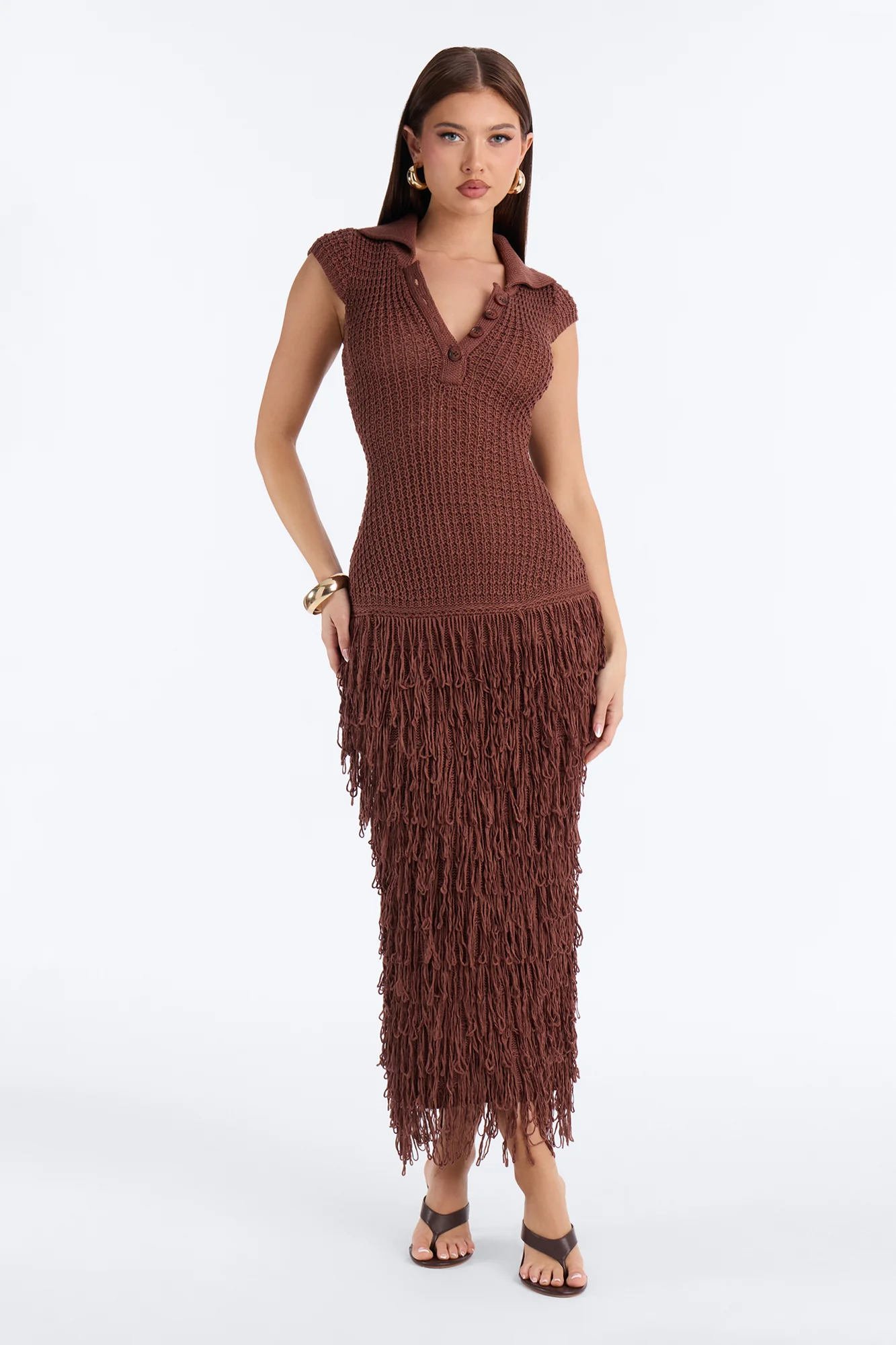 Catalina Crochet Maxi Dress - Chocolate