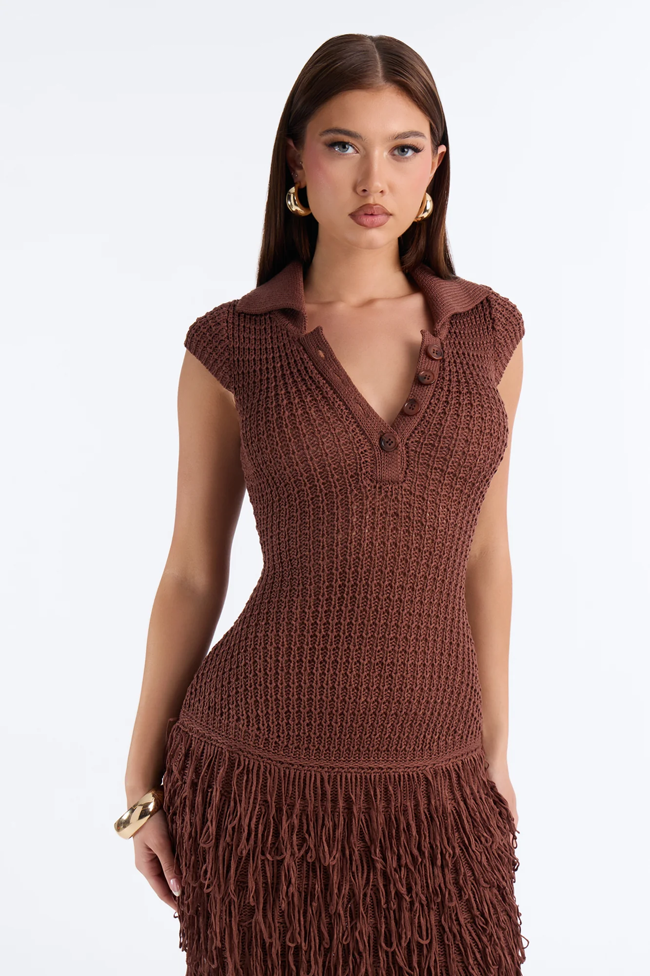 Catalina Crochet Maxi Dress - Chocolate - Image 2