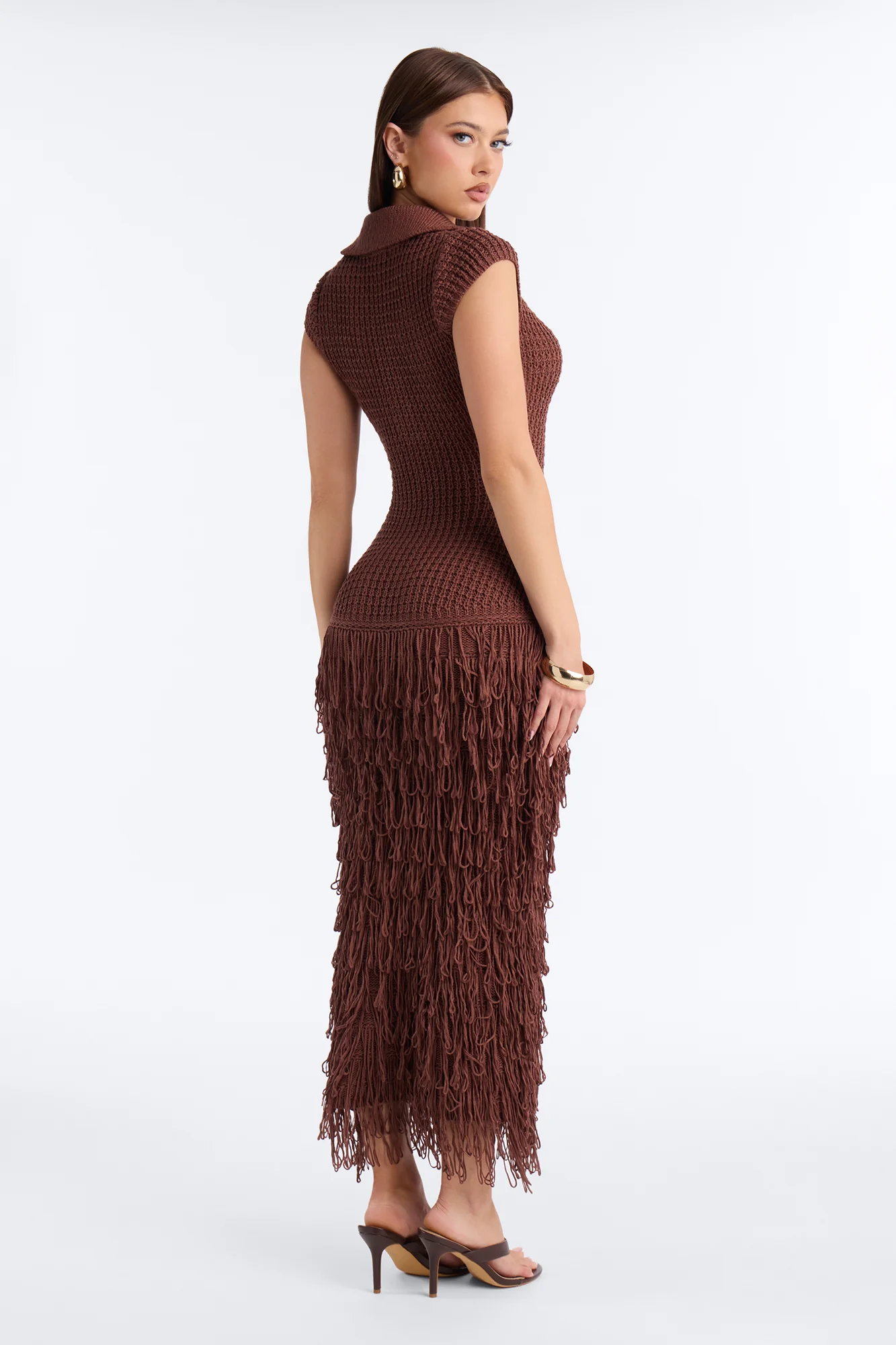 Catalina Crochet Maxi Dress - Chocolate - Image 4