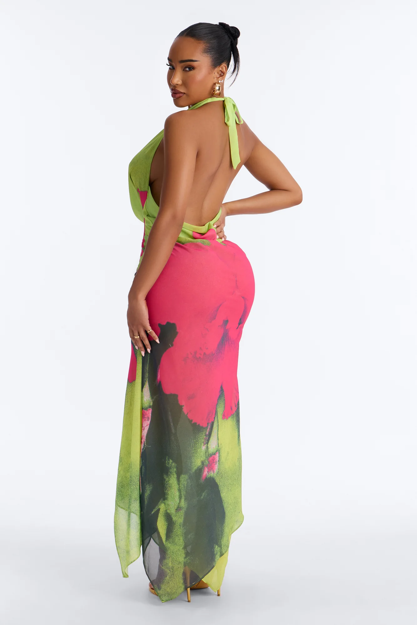 Catalina Floral Chiffon Maxi Dress - Green/combo - Image 4