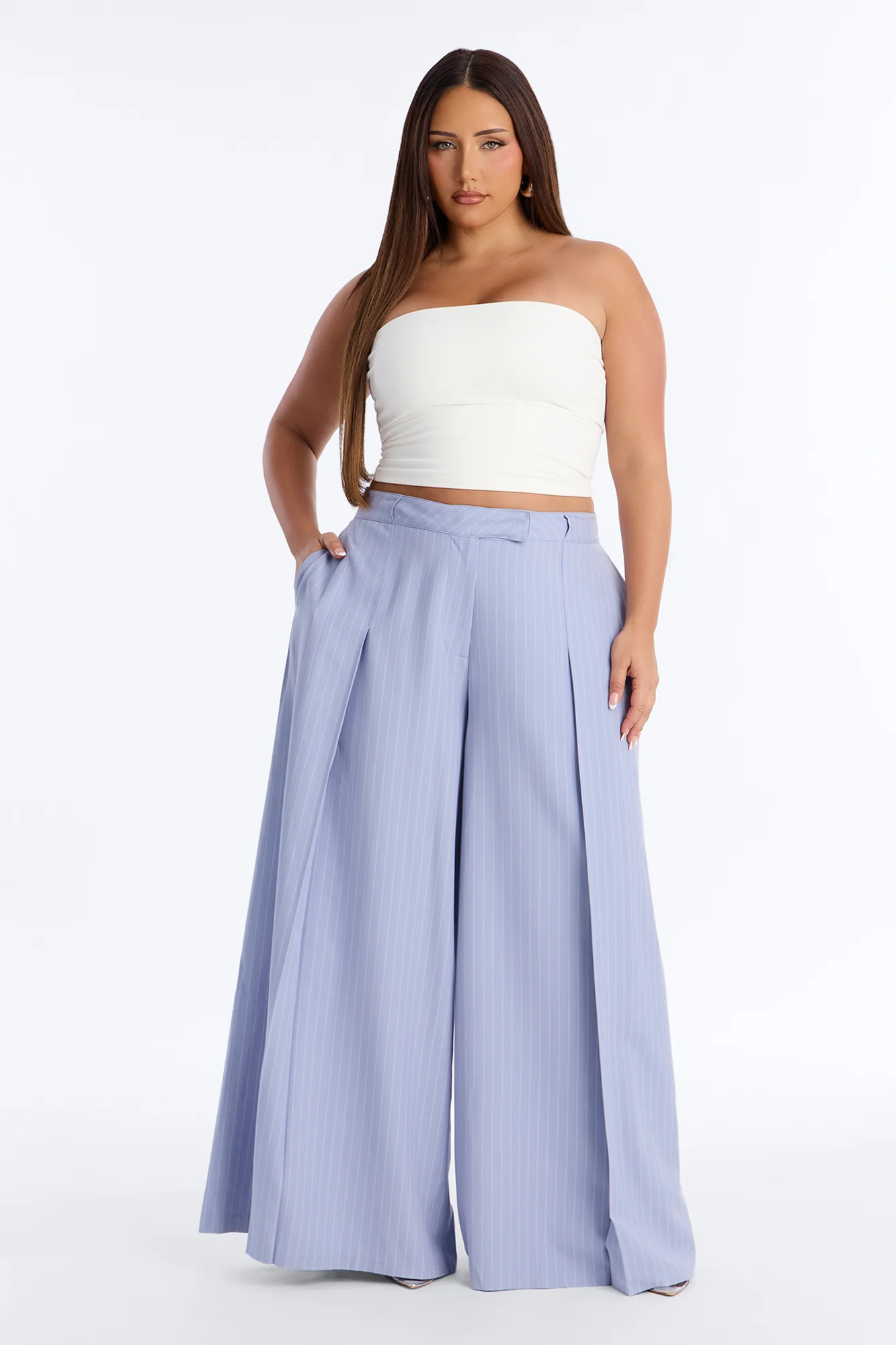 Catch A Break Pinstripe Wide Leg Pant 33″ - Blue/combo - Image 4