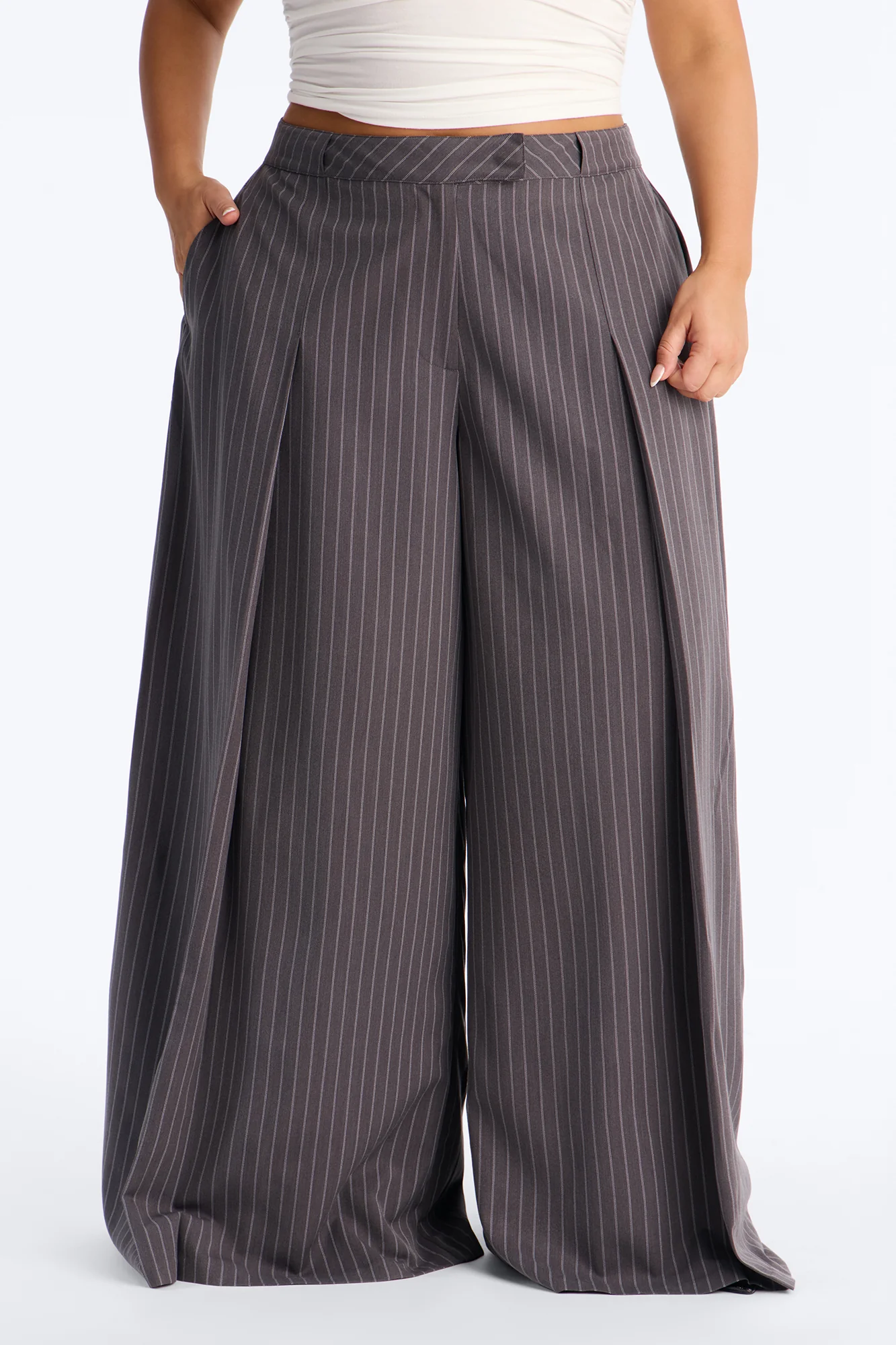 Catch A Break Pinstripe Wide Leg Pant 33″ - Dark Grey - Image 6