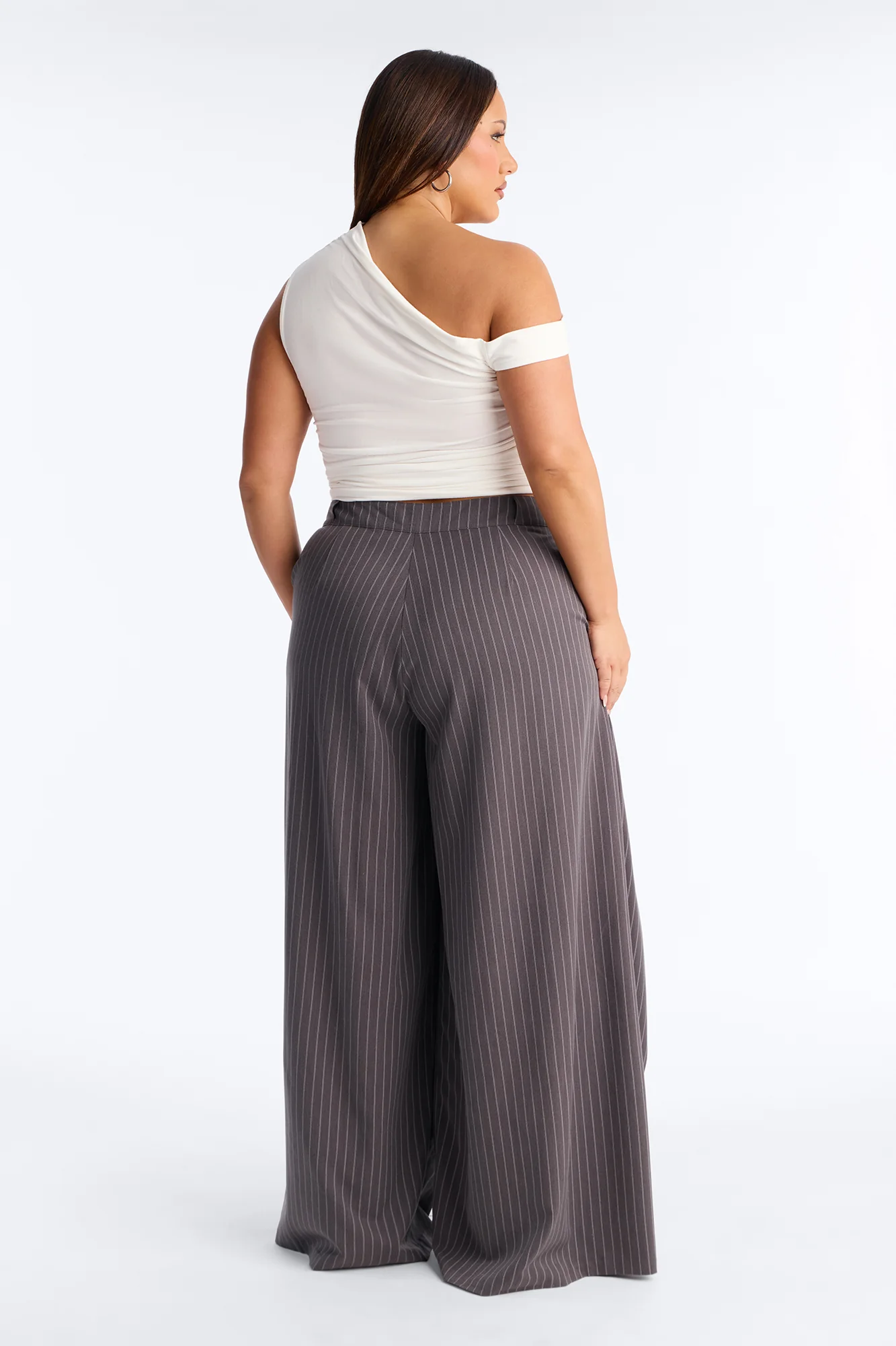 Catch A Break Pinstripe Wide Leg Pant 33″ - Dark Grey - Image 7