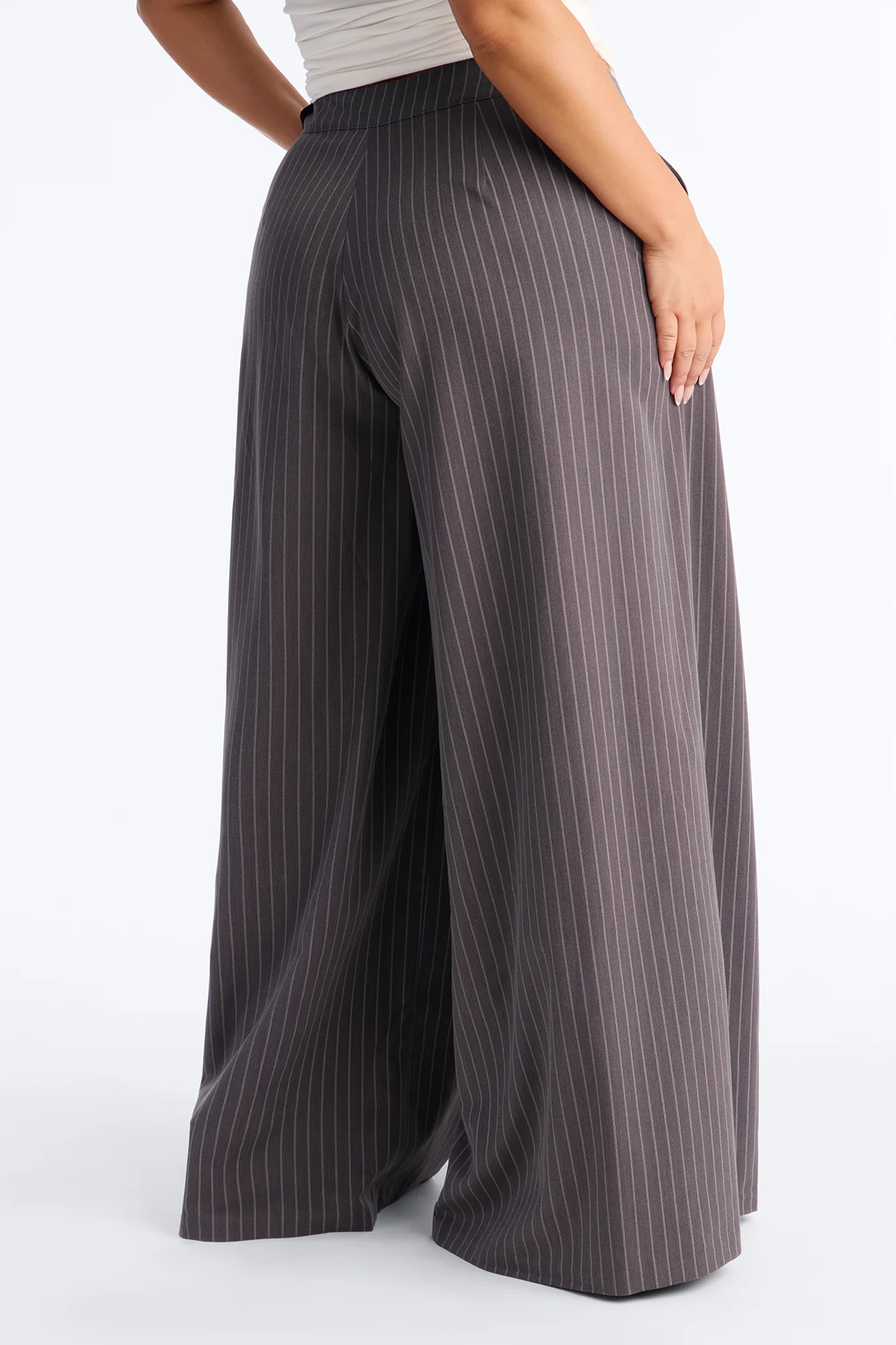 Catch A Break Pinstripe Wide Leg Pant 33″ - Dark Grey - Image 8