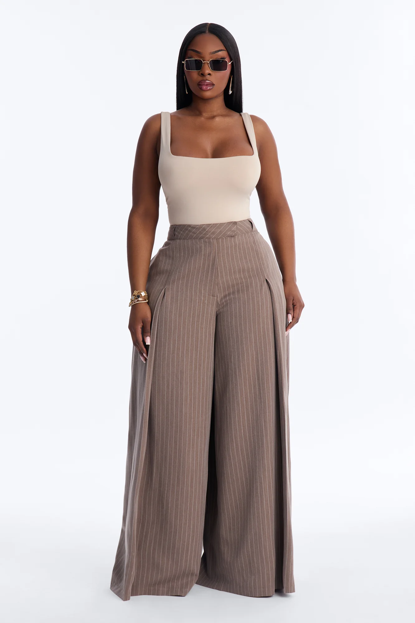 Catch A Break Pinstripe Wide Leg Pant 33″ - Mocha/combo - Image 5