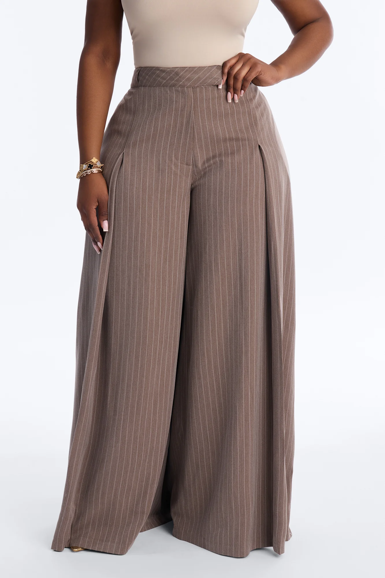 Catch A Break Pinstripe Wide Leg Pant 33″ - Mocha/combo - Image 6