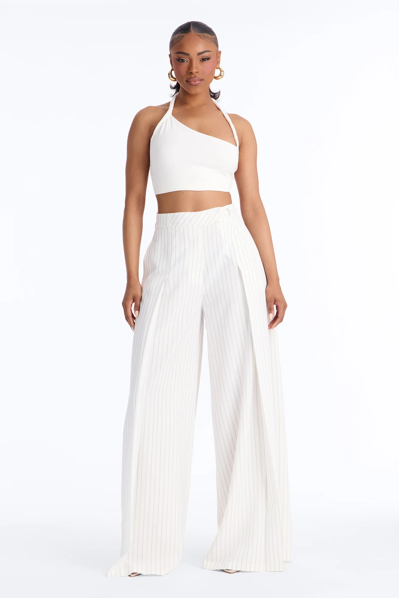 Catch A Break Pinstripe Wide Leg Pant 33″ - White/Black