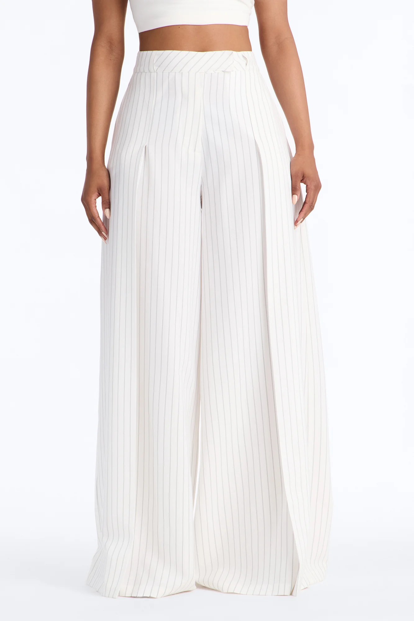 Catch A Break Pinstripe Wide Leg Pant 33″ - White/Black - Image 2
