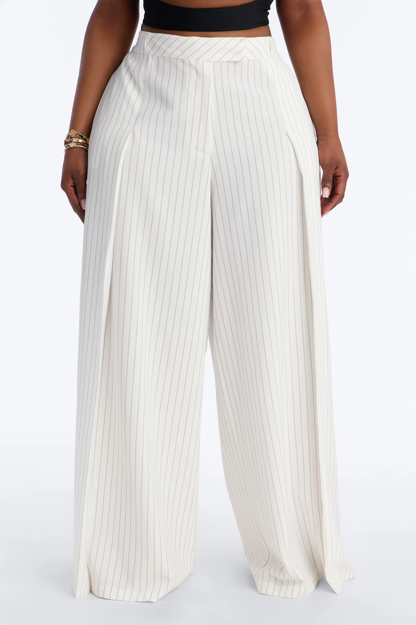 Catch A Break Pinstripe Wide Leg Pant 33″ - White/Black - Image 6