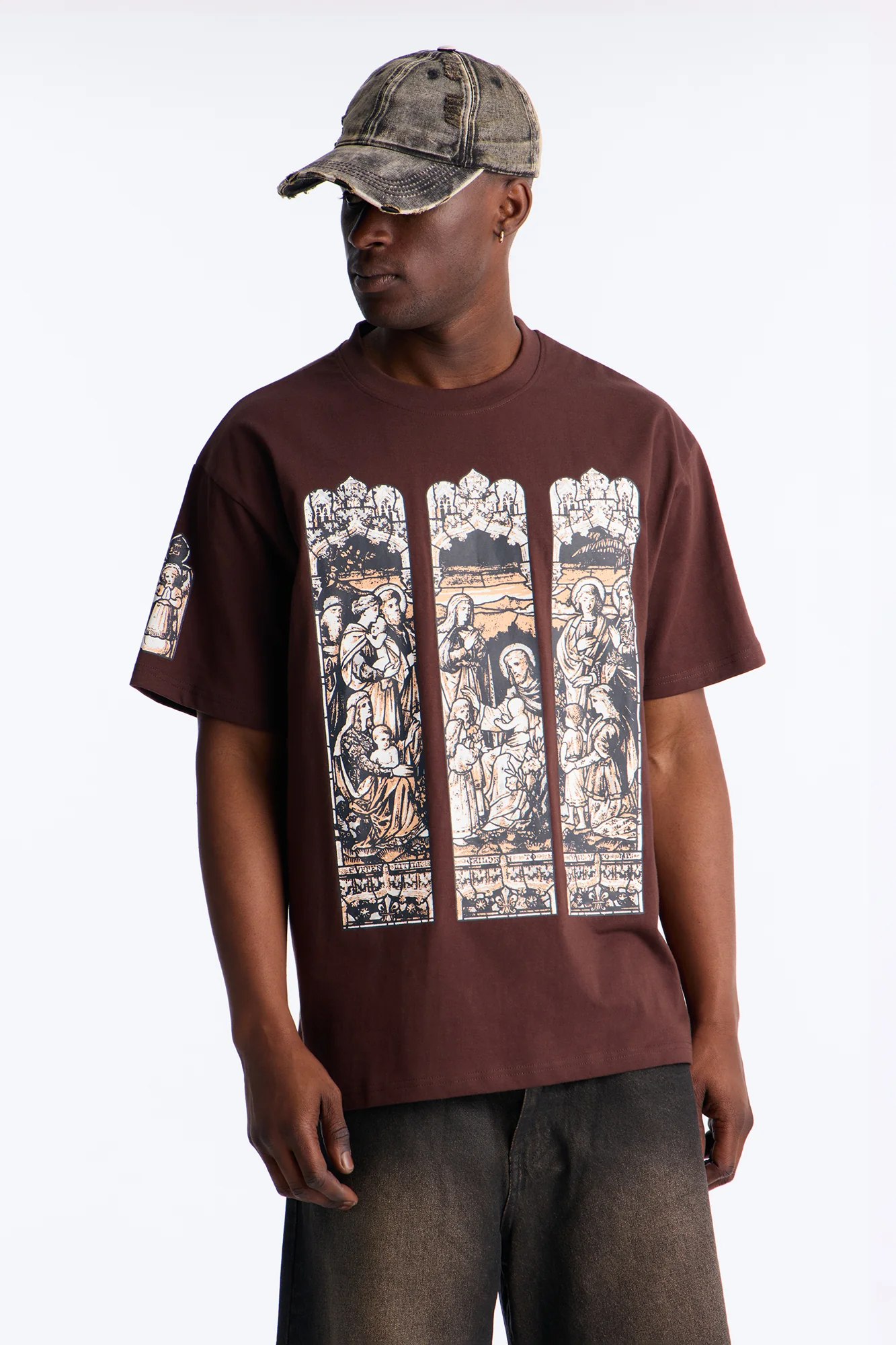 Cathedral Art Oversized Short Sleeve Tee - Brown