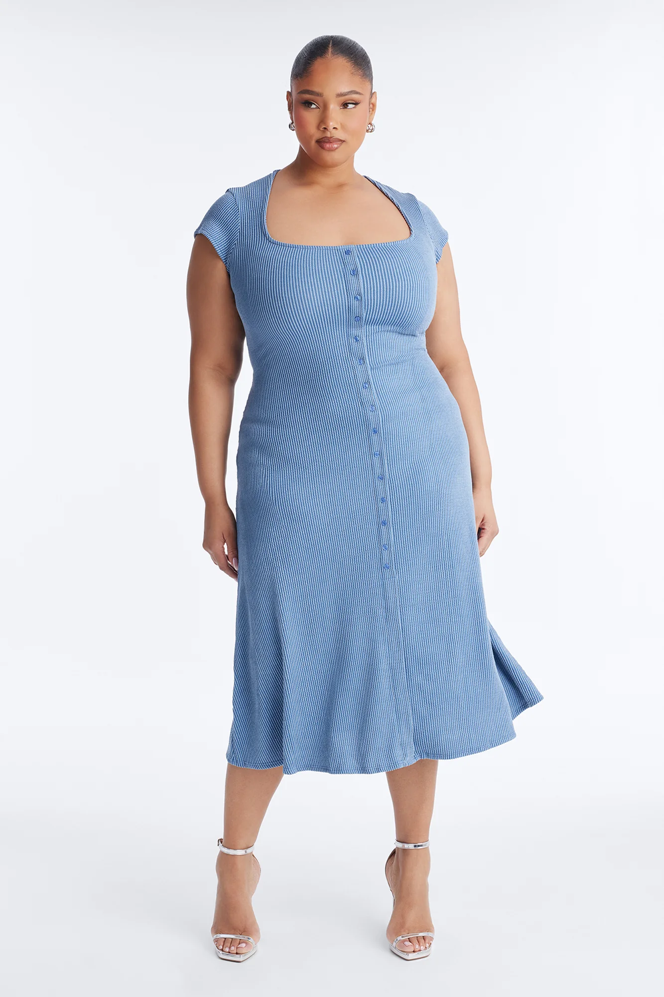 Catherine Ribbed Midi Dress - Blue - Image 5