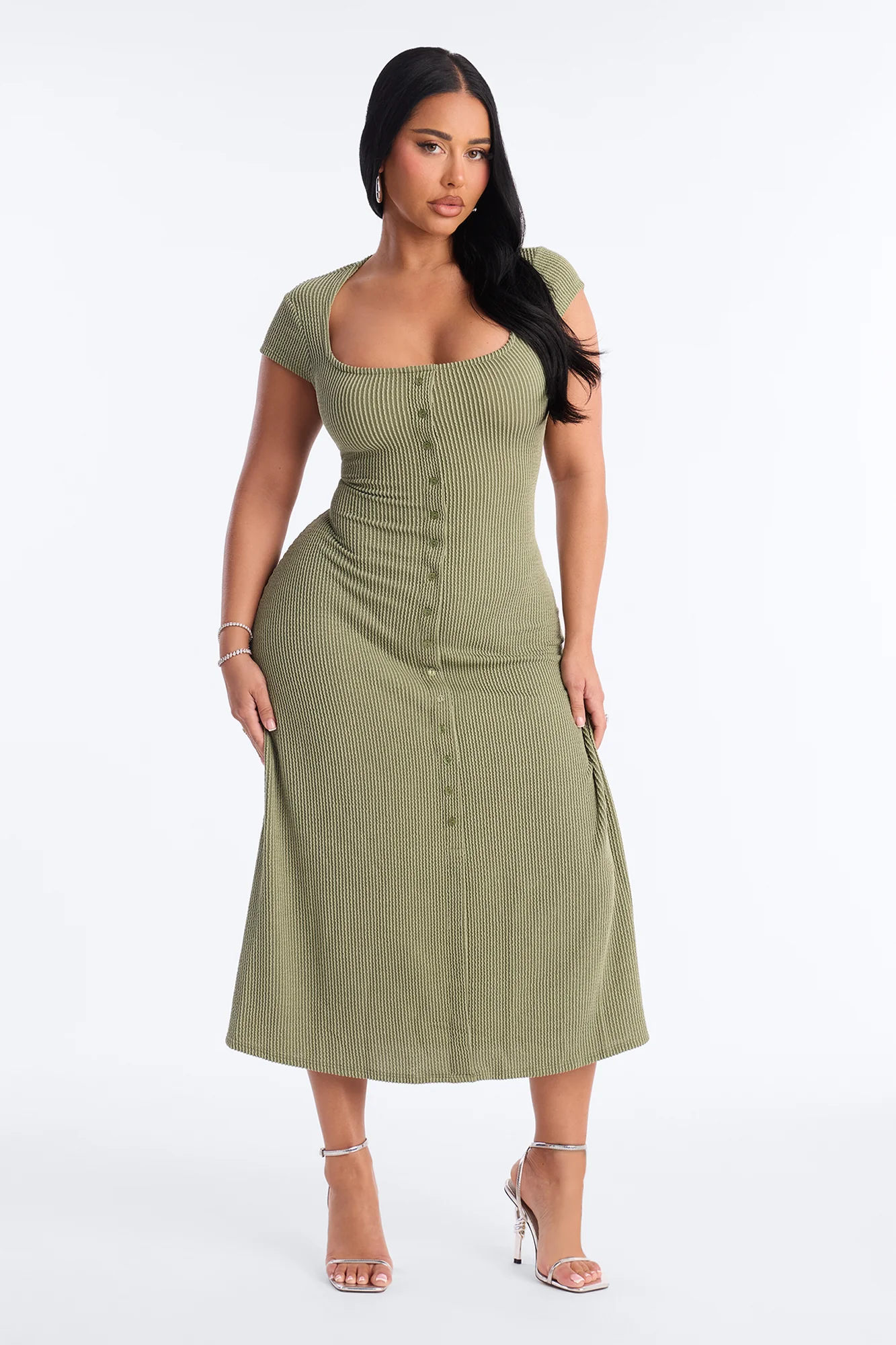 Catherine Ribbed Midi Dress - Olive