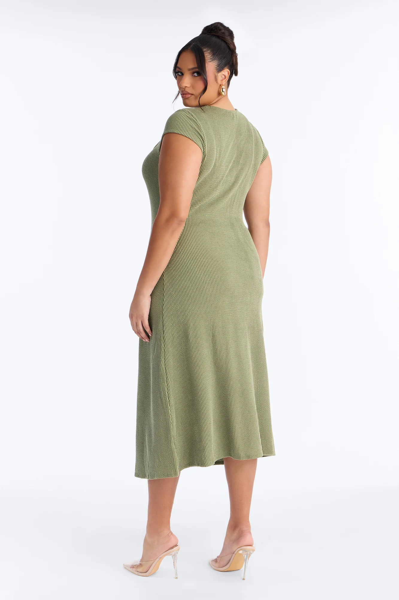 Catherine Ribbed Midi Dress - Olive - Image 8