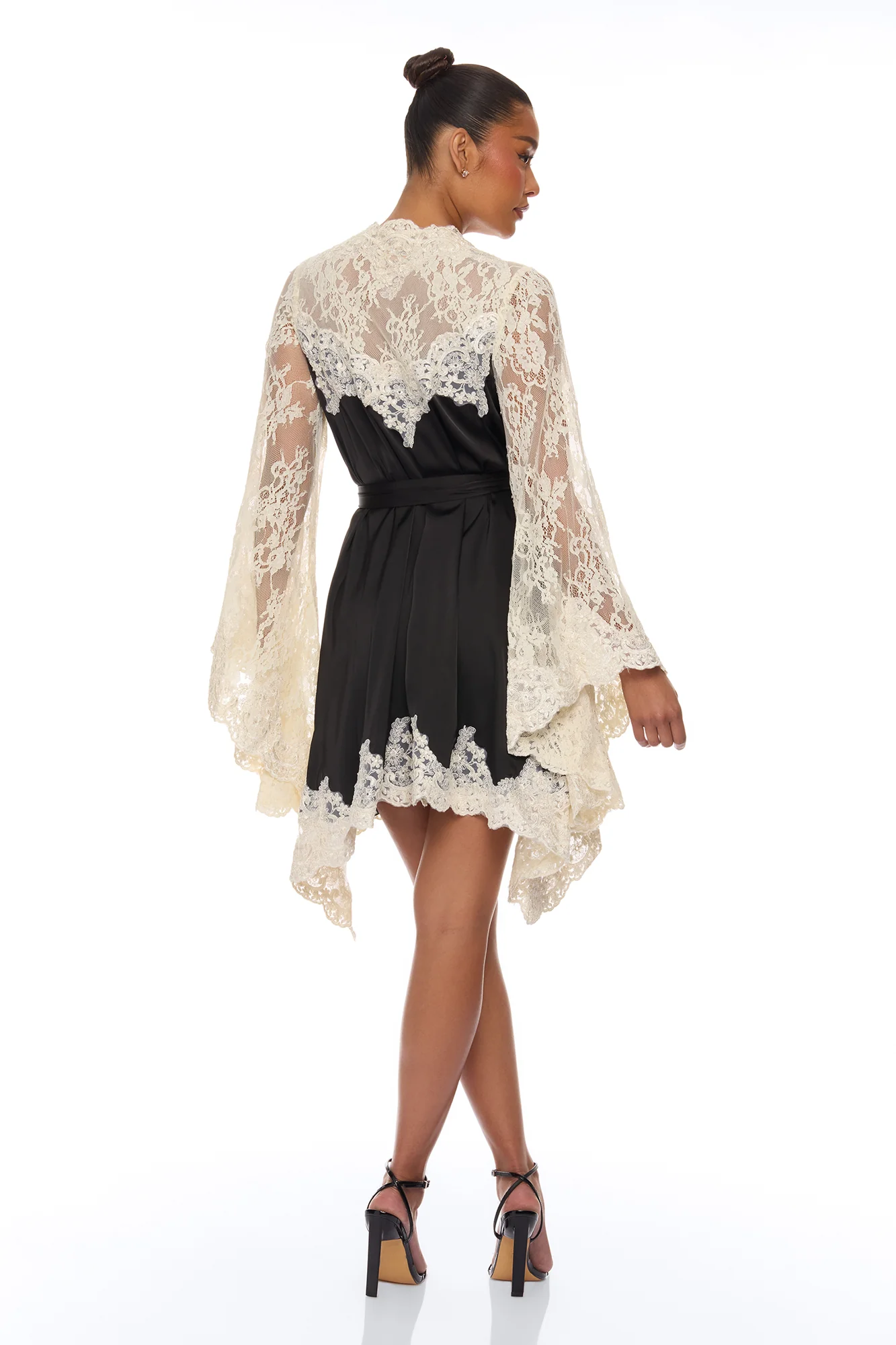 Cathryn Lace Satin Kimono - Black - Image 3