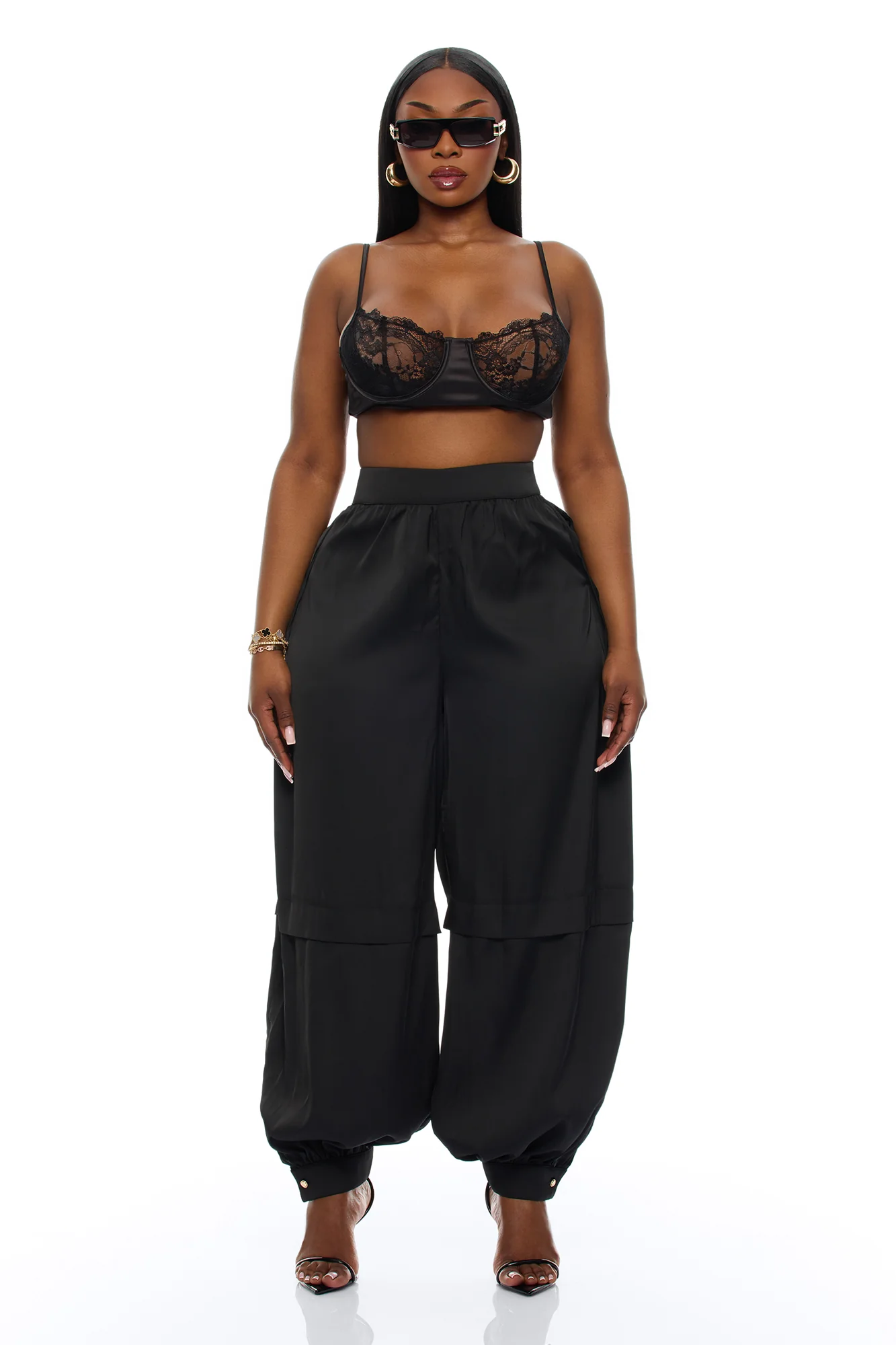 Cathryn Satin Balloon Pant - Black - Image 5