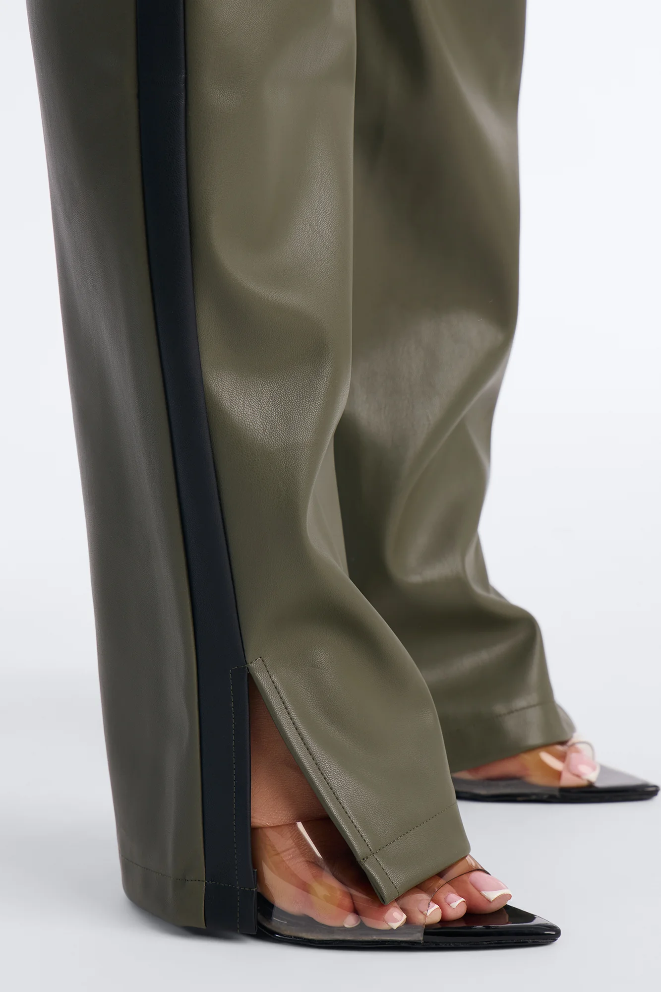 Cause A Scene Faux Leather Track Pant - Olive/combo - Image 3