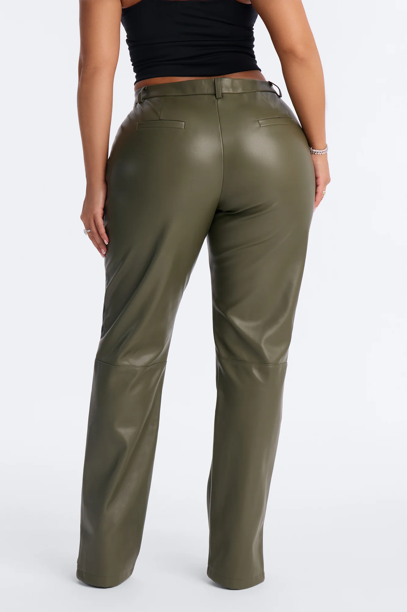 Cause A Scene Faux Leather Track Pant - Olive/combo - Image 4