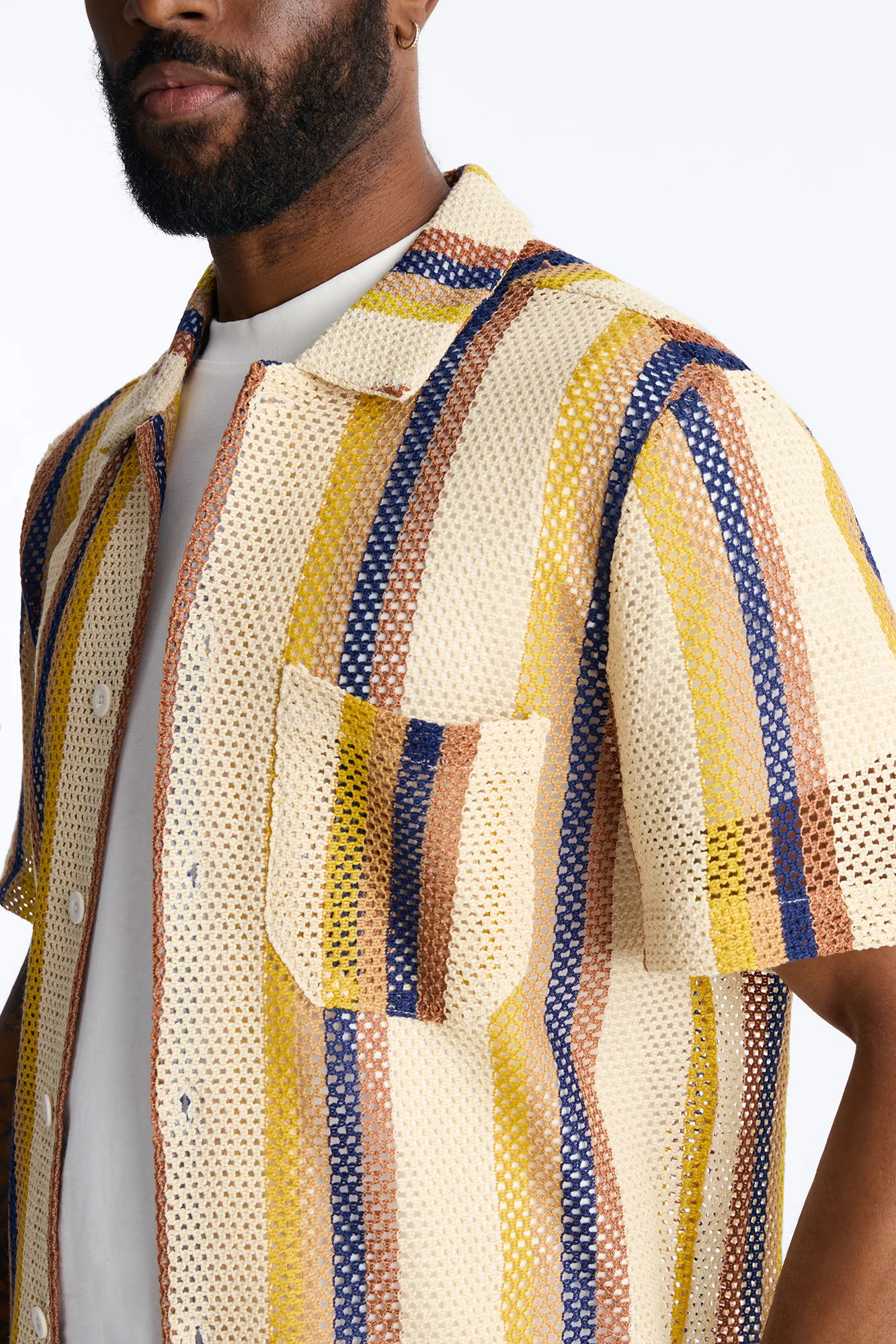 CDMX Crochet Button Up Shirt - Cream - Image 3