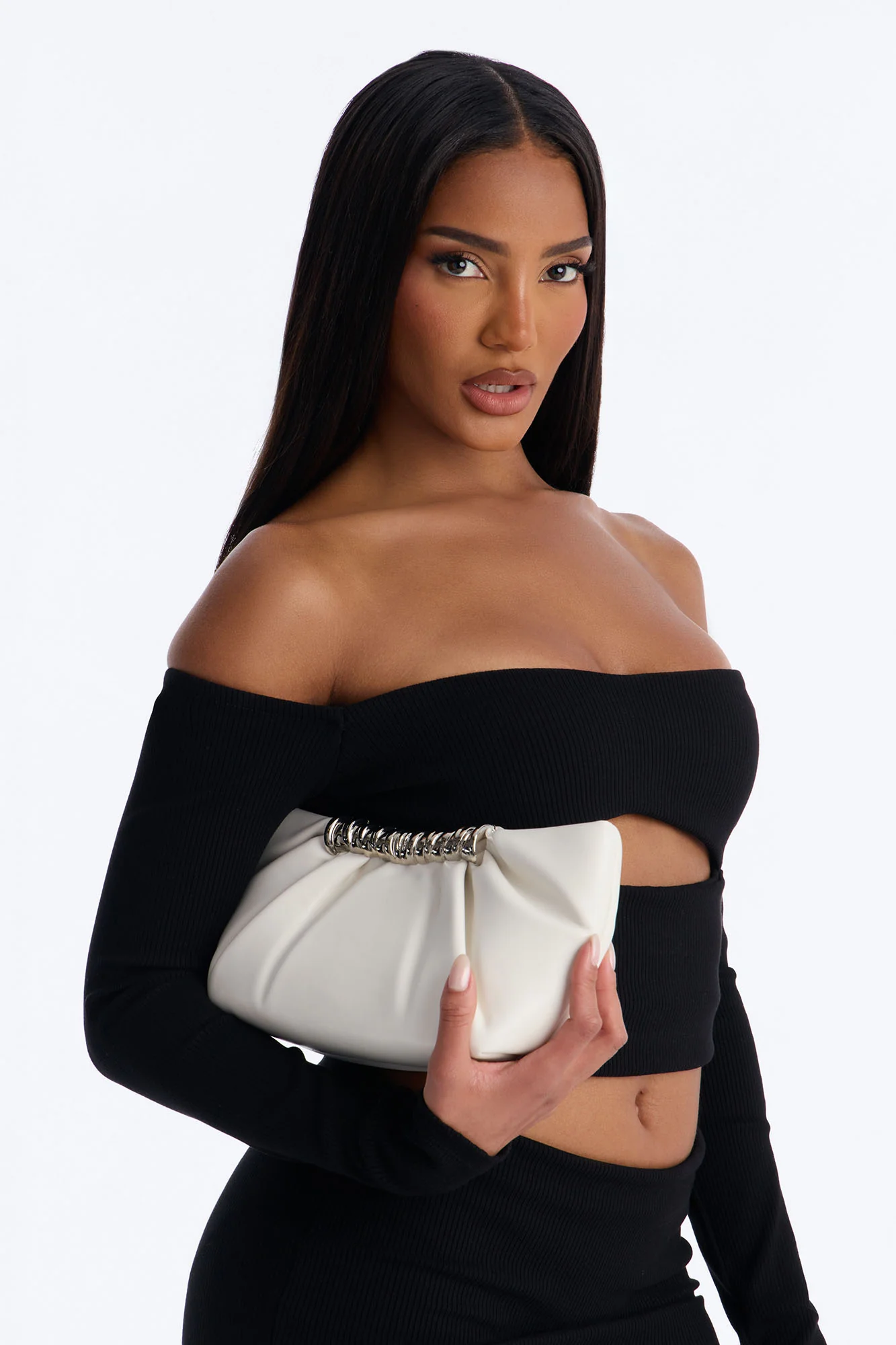 Cece Faux Leather Hardware Clutch - Cream - Image 4