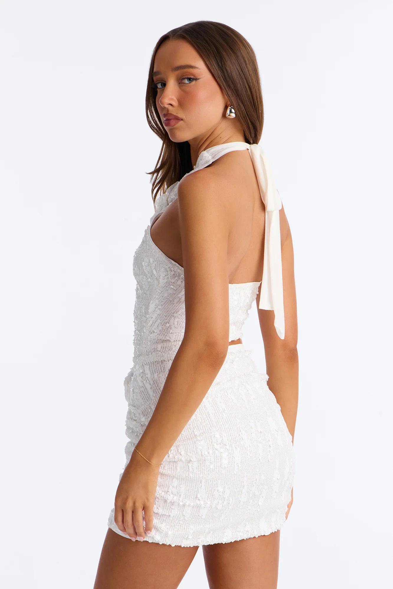 Cecilia Sleeveless Sequin Mini Dress - White - Image 4
