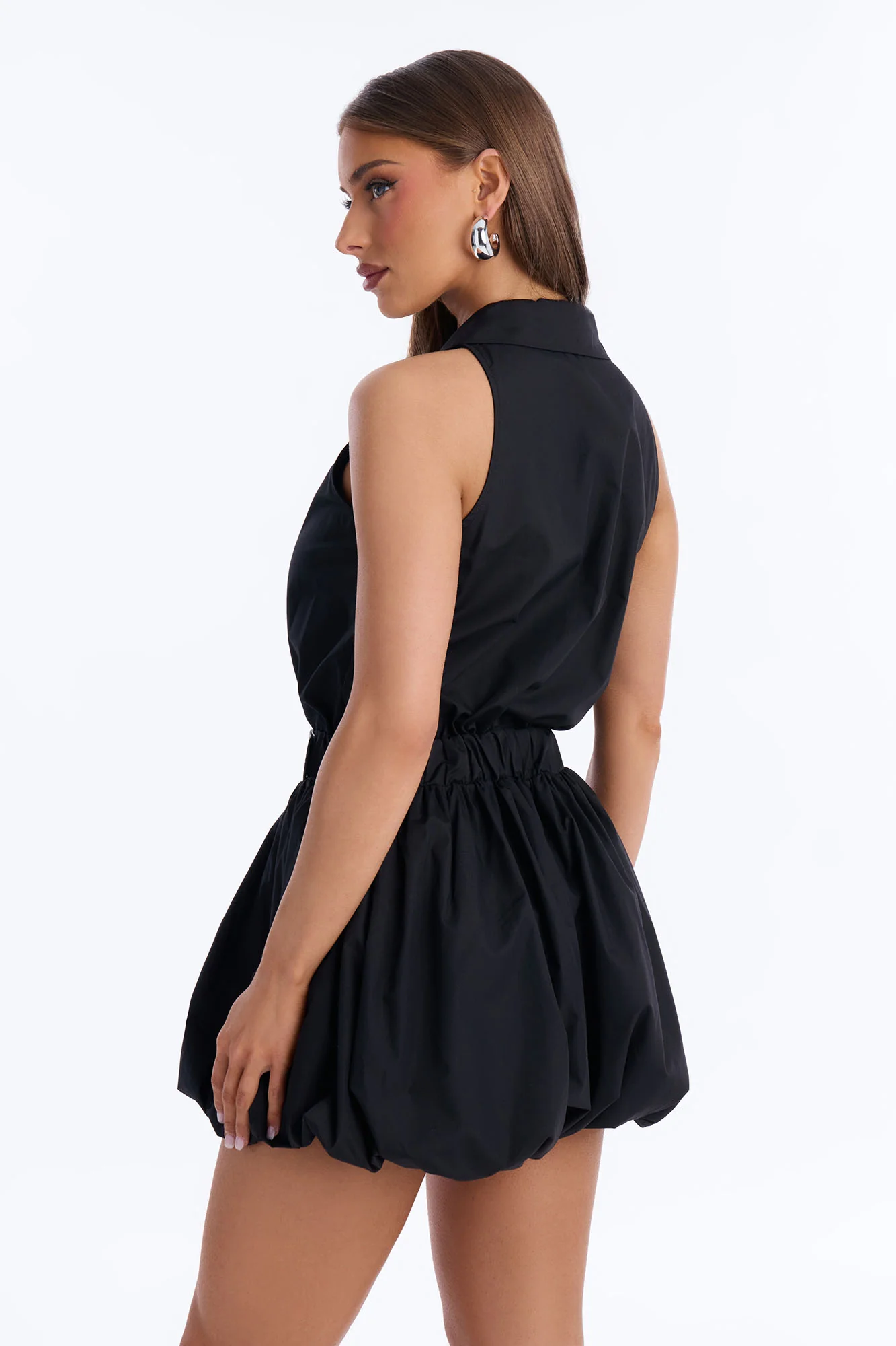 Cecille Poplin Belted Romper - Black - Image 3