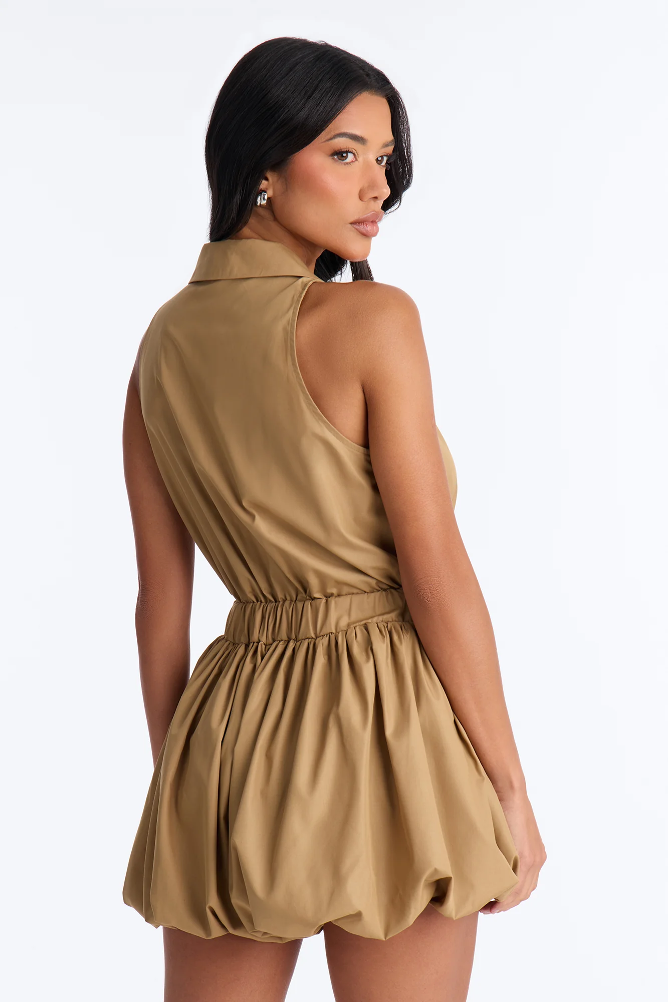 Cecille Poplin Belted Romper - Tan - Image 3