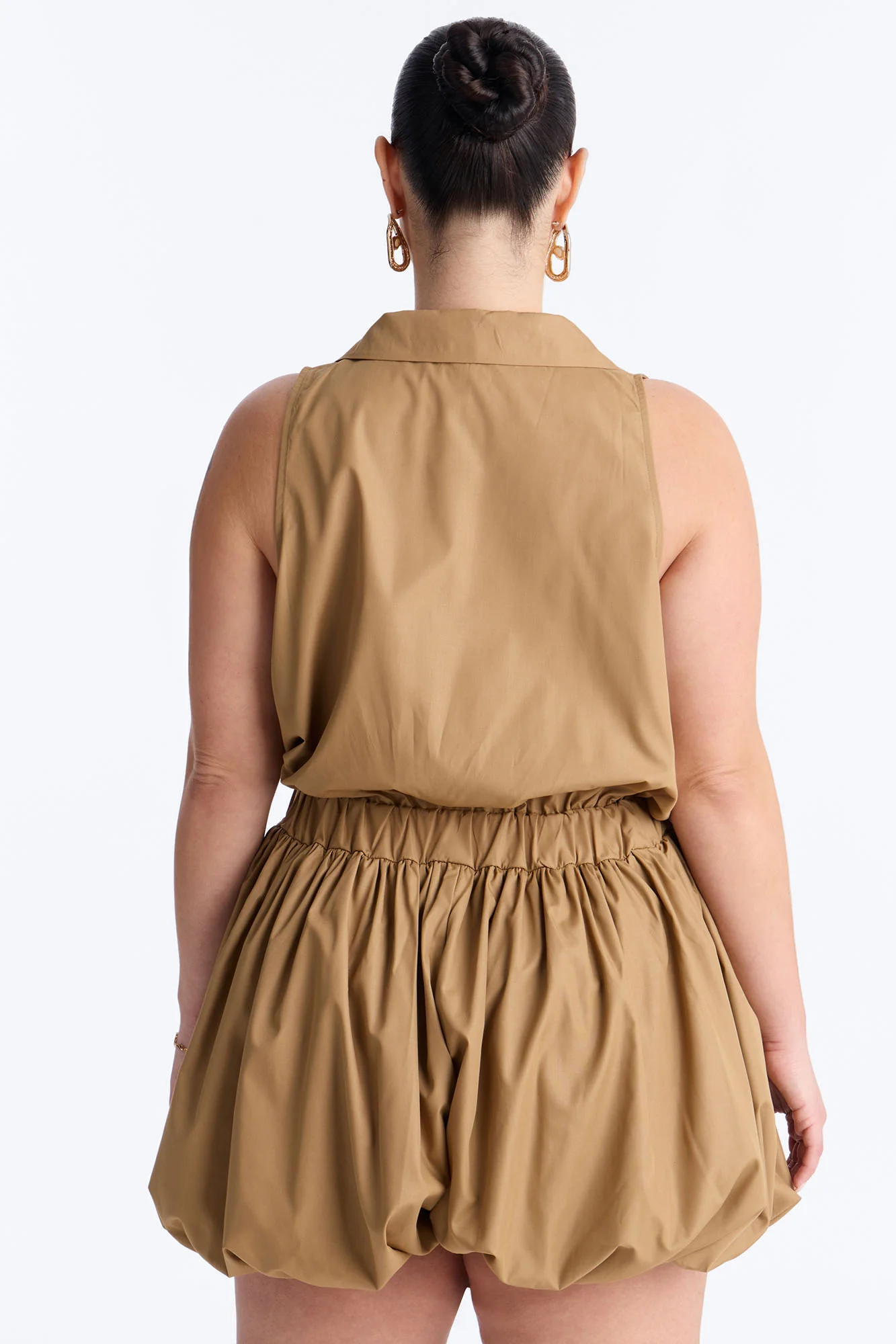 Cecille Poplin Belted Romper - Tan - Image 6