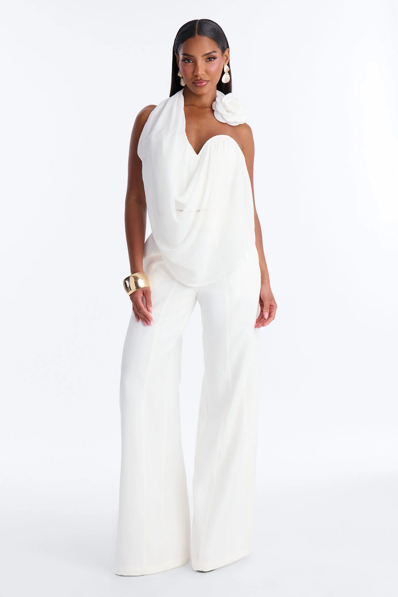 Celeste Bloom Draped Pant Set - White