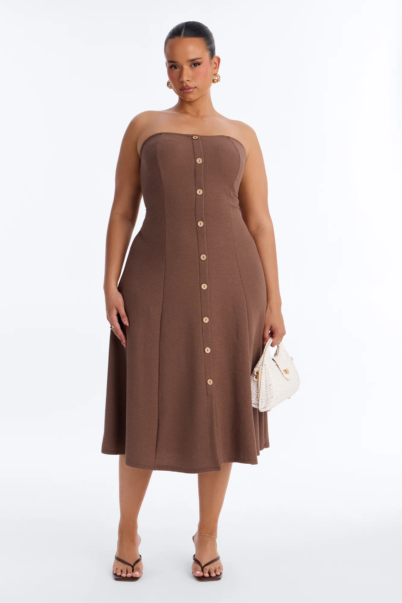 Celia Strapless Textured Midi Dress - Chocolate - Image 5