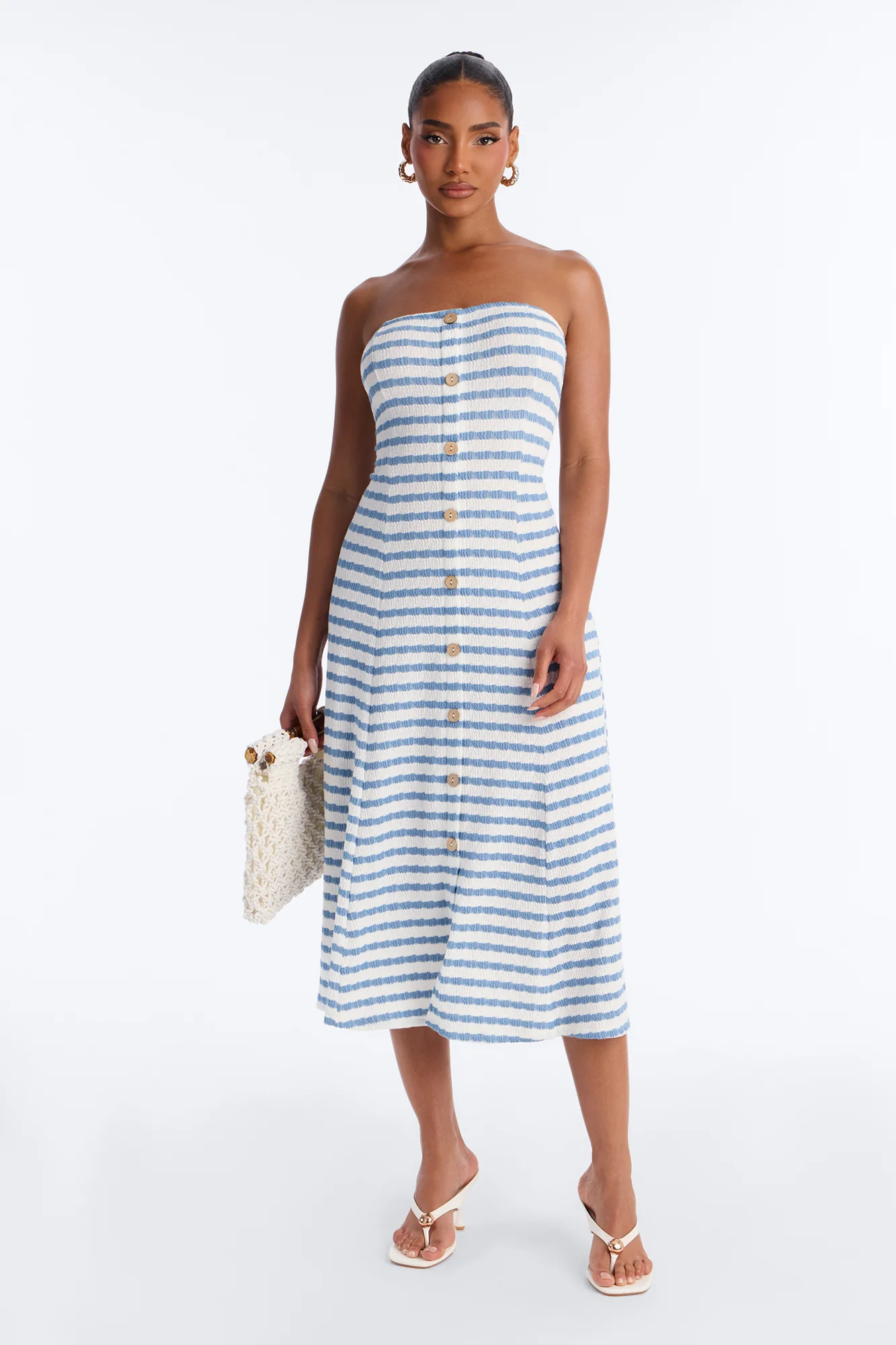 Celia Striped Textured Midi Dress - Blue/combo