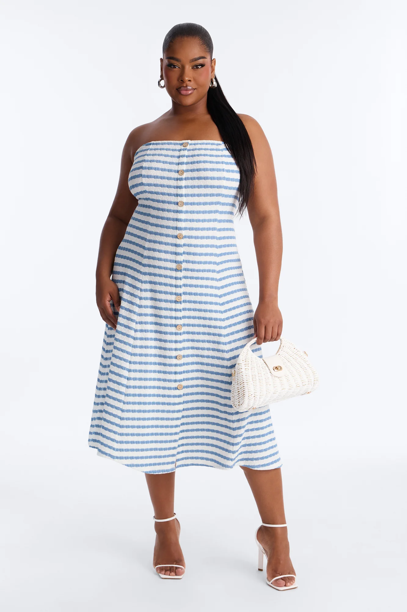 Celia Striped Textured Midi Dress - Blue/combo - Image 5