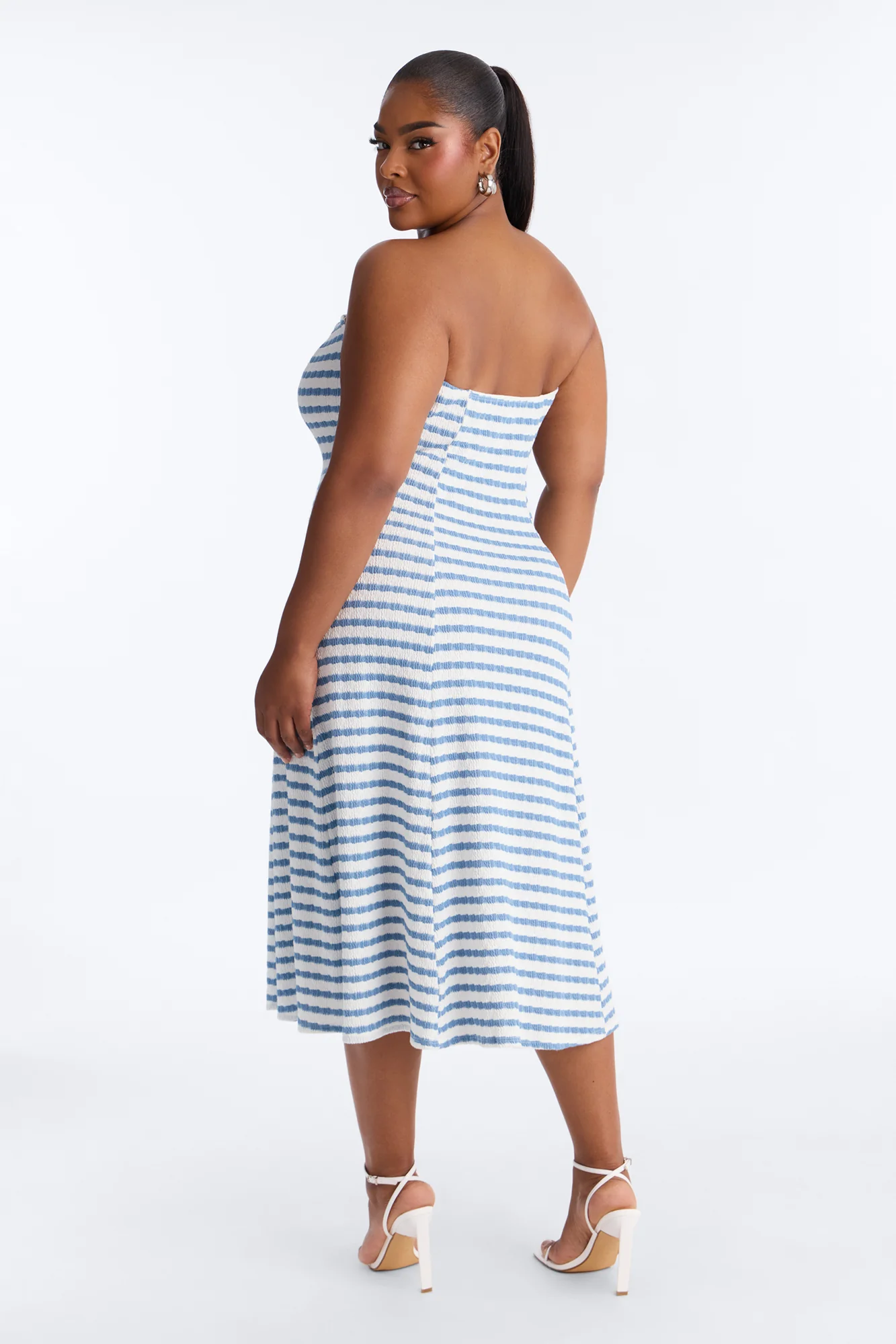 Celia Striped Textured Midi Dress - Blue/combo - Image 7