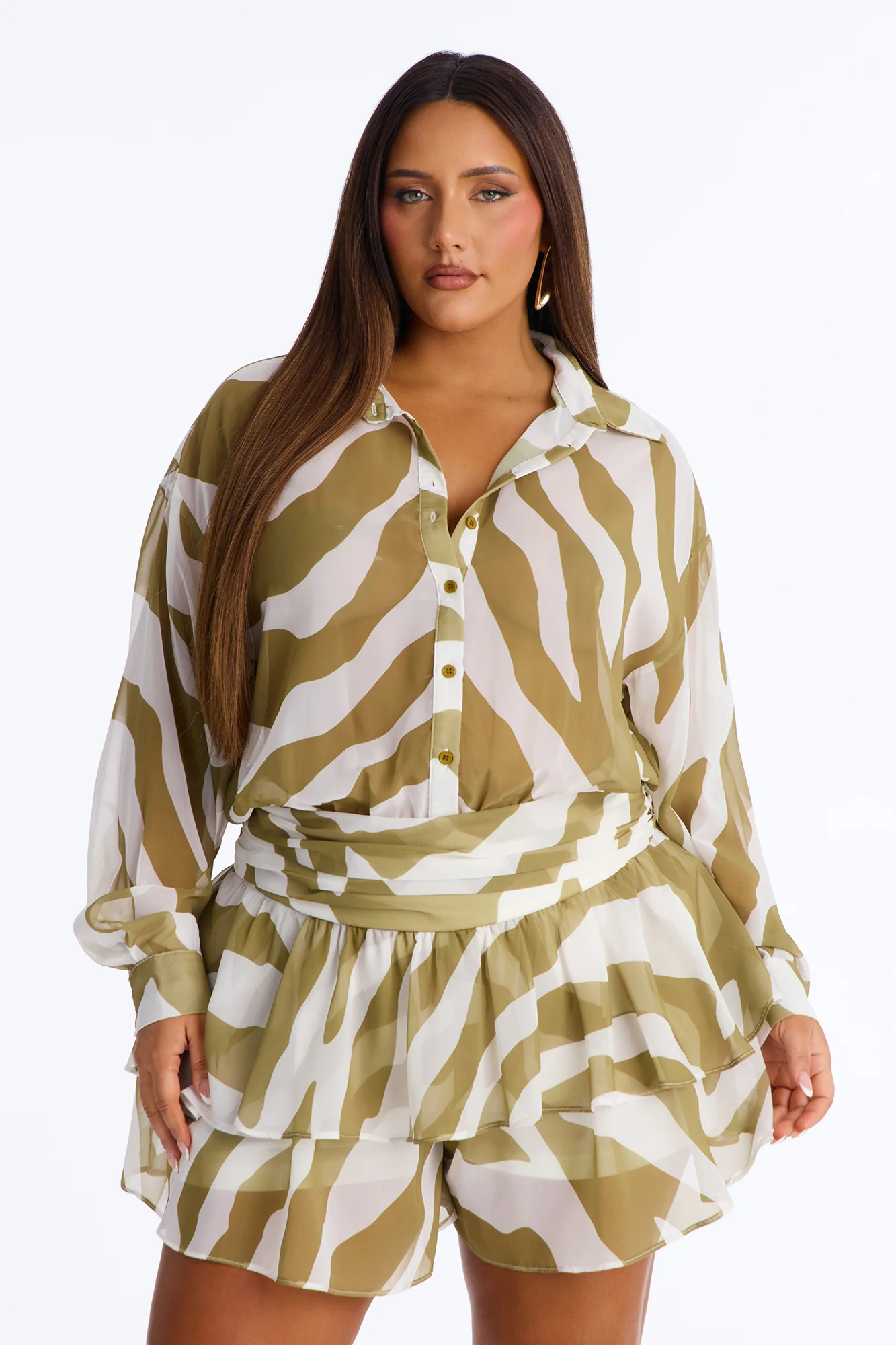 Celine Chiffon Collar Romper - Sage - Image 5