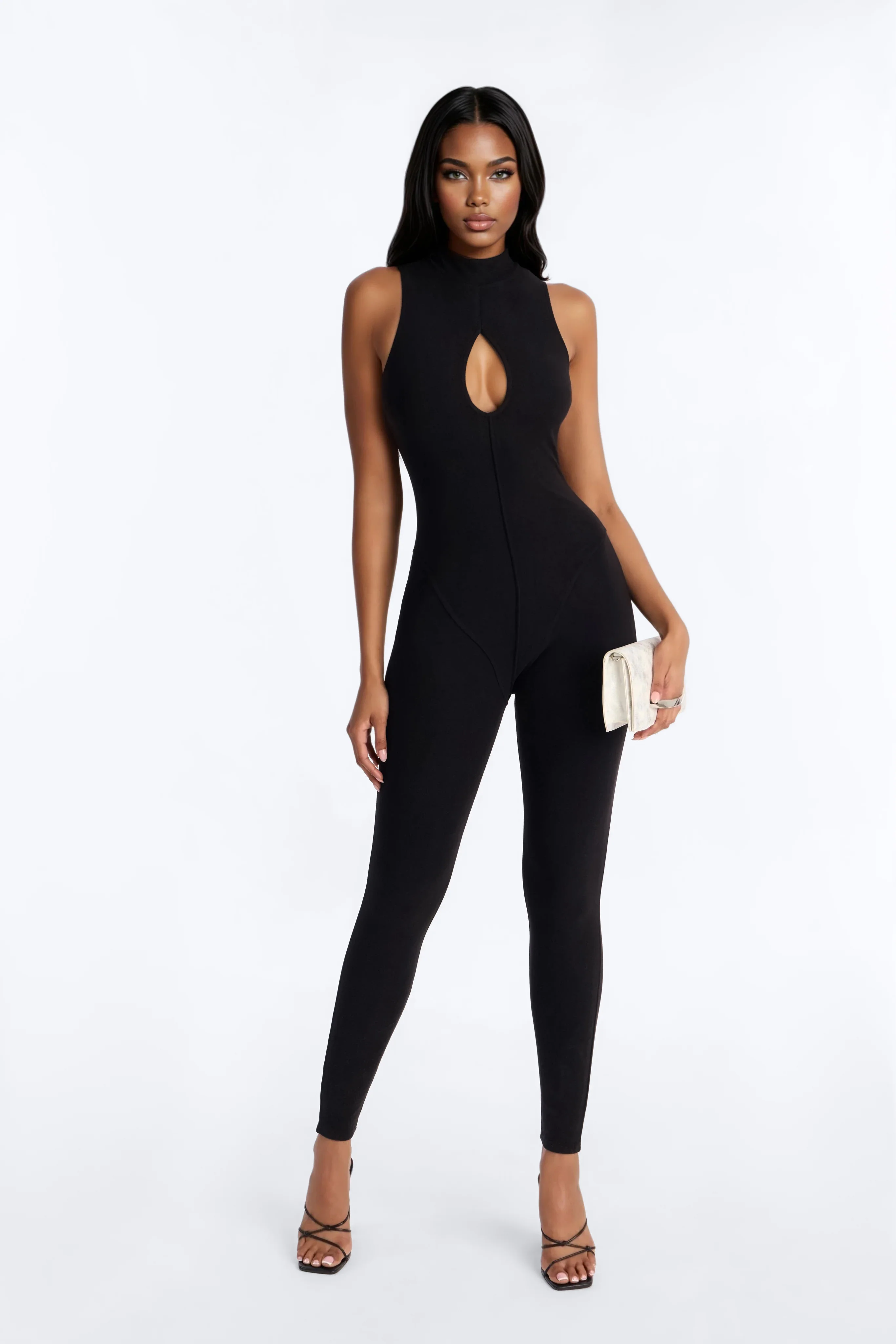 Celine Cut Out Skinny Leg Jumpsuit - Black - Image 2