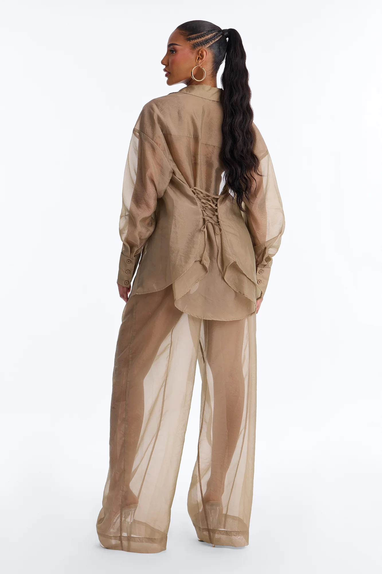 Celine Organza Trouser - Olive - Image 5