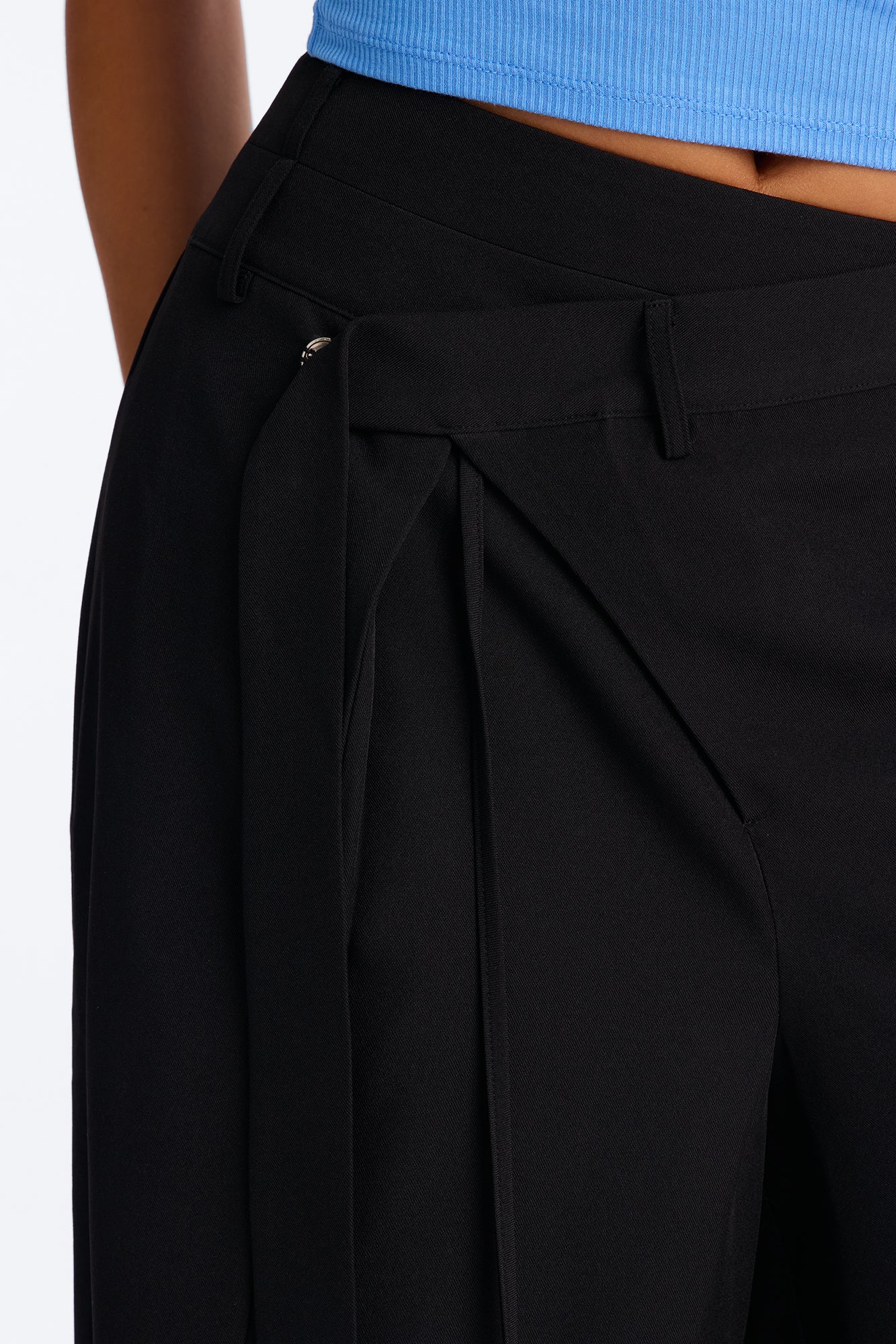 Center of Attention Asymmetrical Waist Wide Leg Trousers - Black - Image 3
