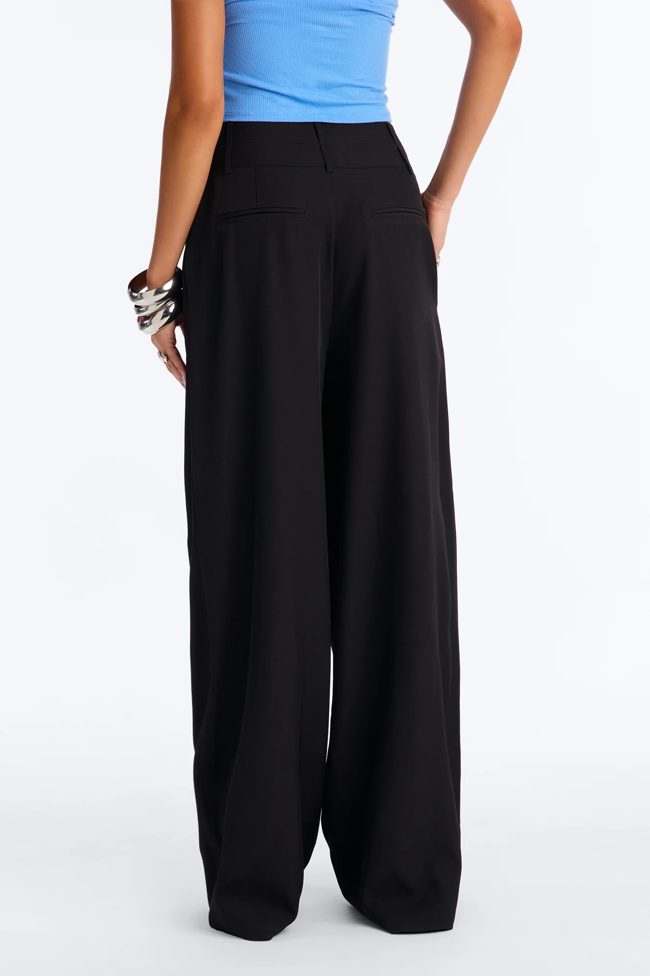 Center of Attention Asymmetrical Waist Wide Leg Trousers - Black - Image 4