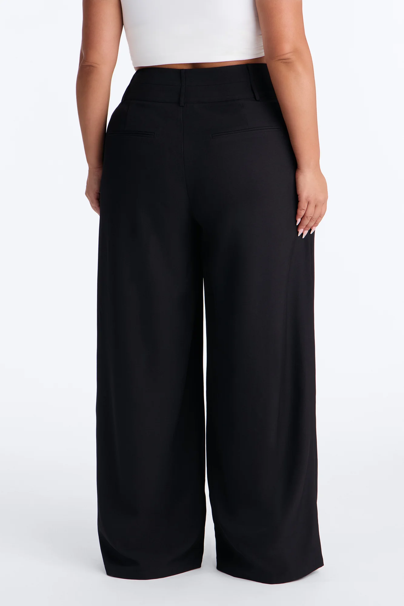 Center of Attention Asymmetrical Waist Wide Leg Trousers - Black - Image 8