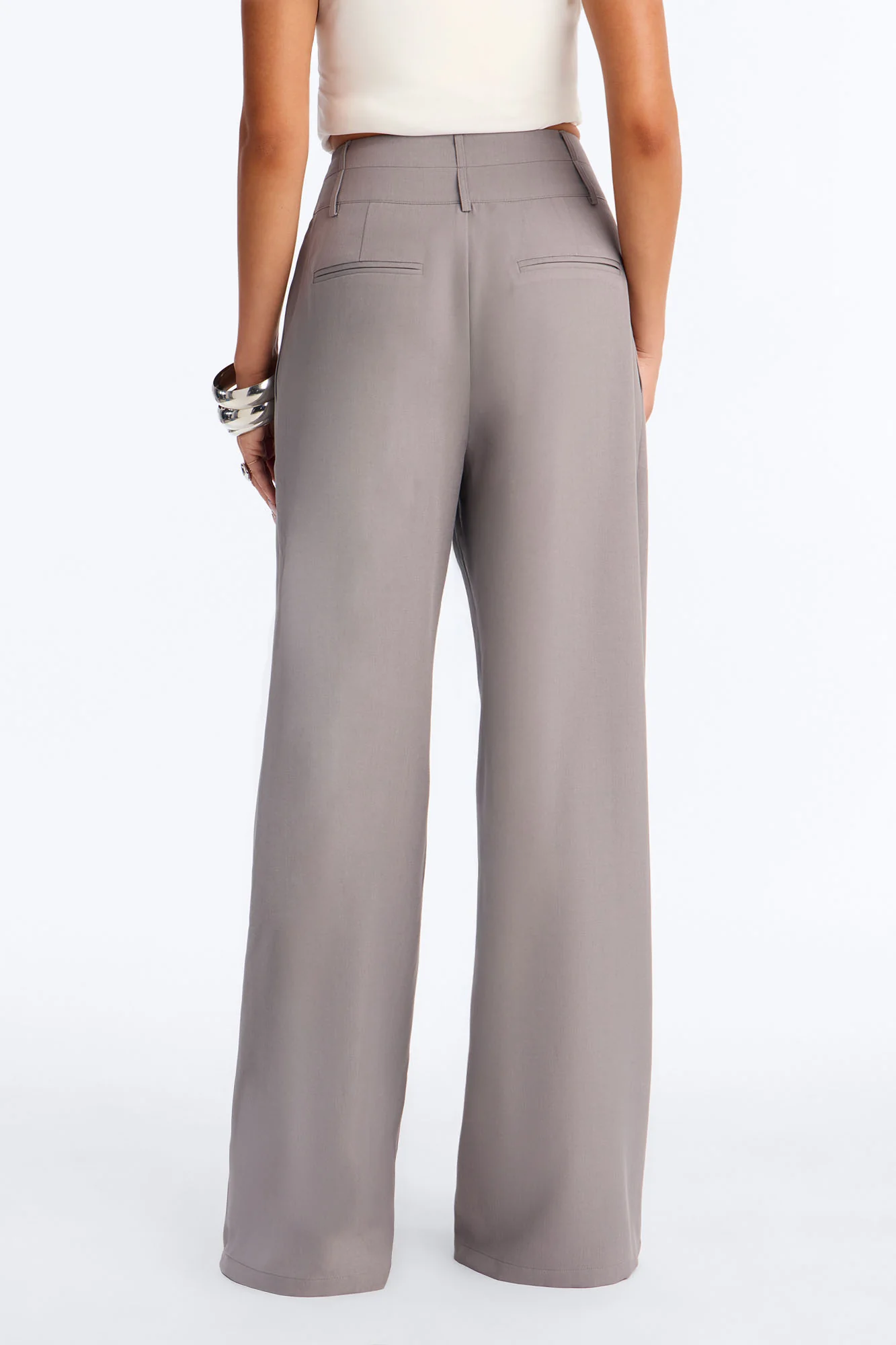 Center of Attention Asymmetrical Waist Wide Leg Trousers - Grey - Image 4