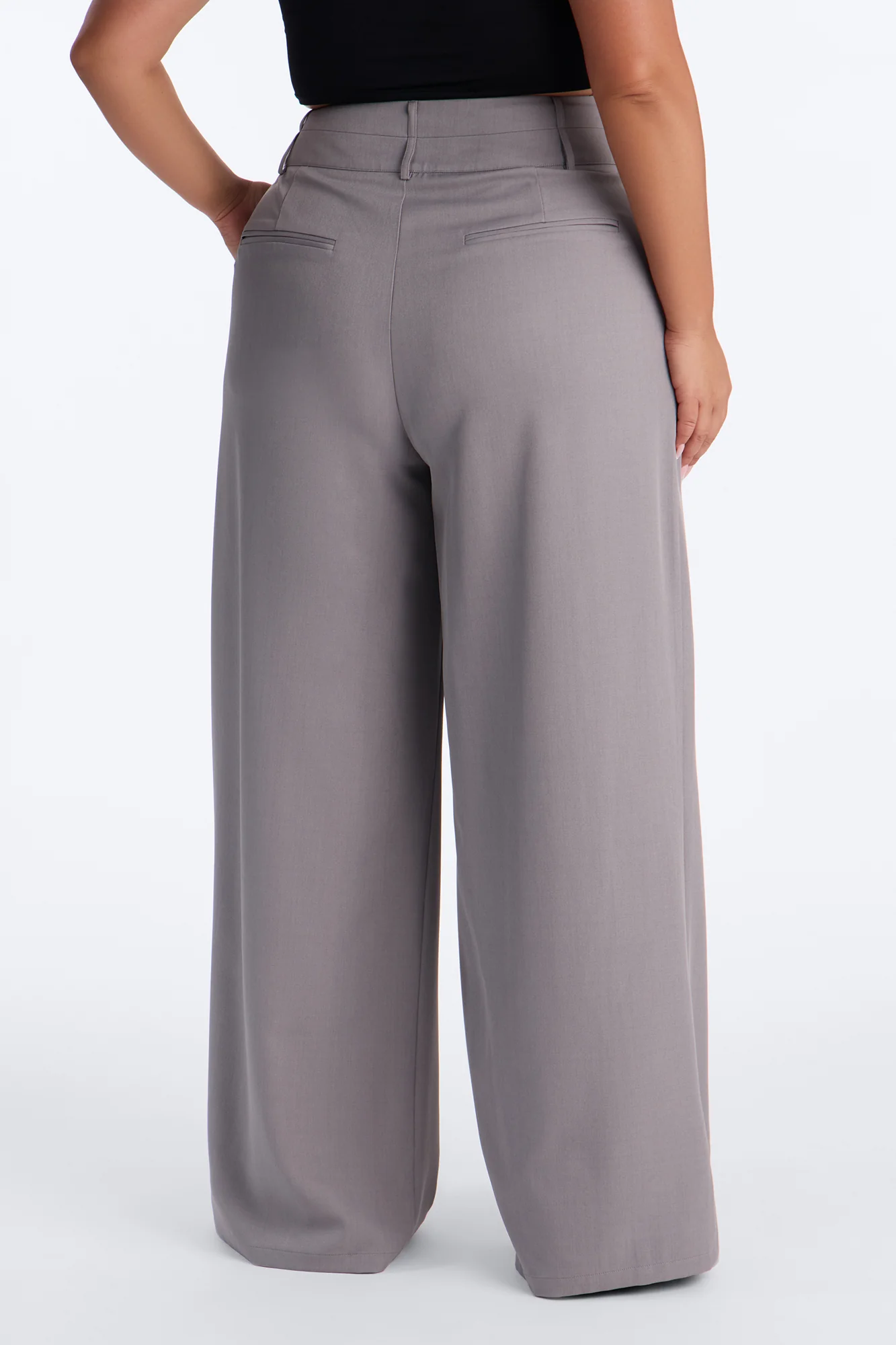 Center of Attention Asymmetrical Waist Wide Leg Trousers - Grey - Image 8