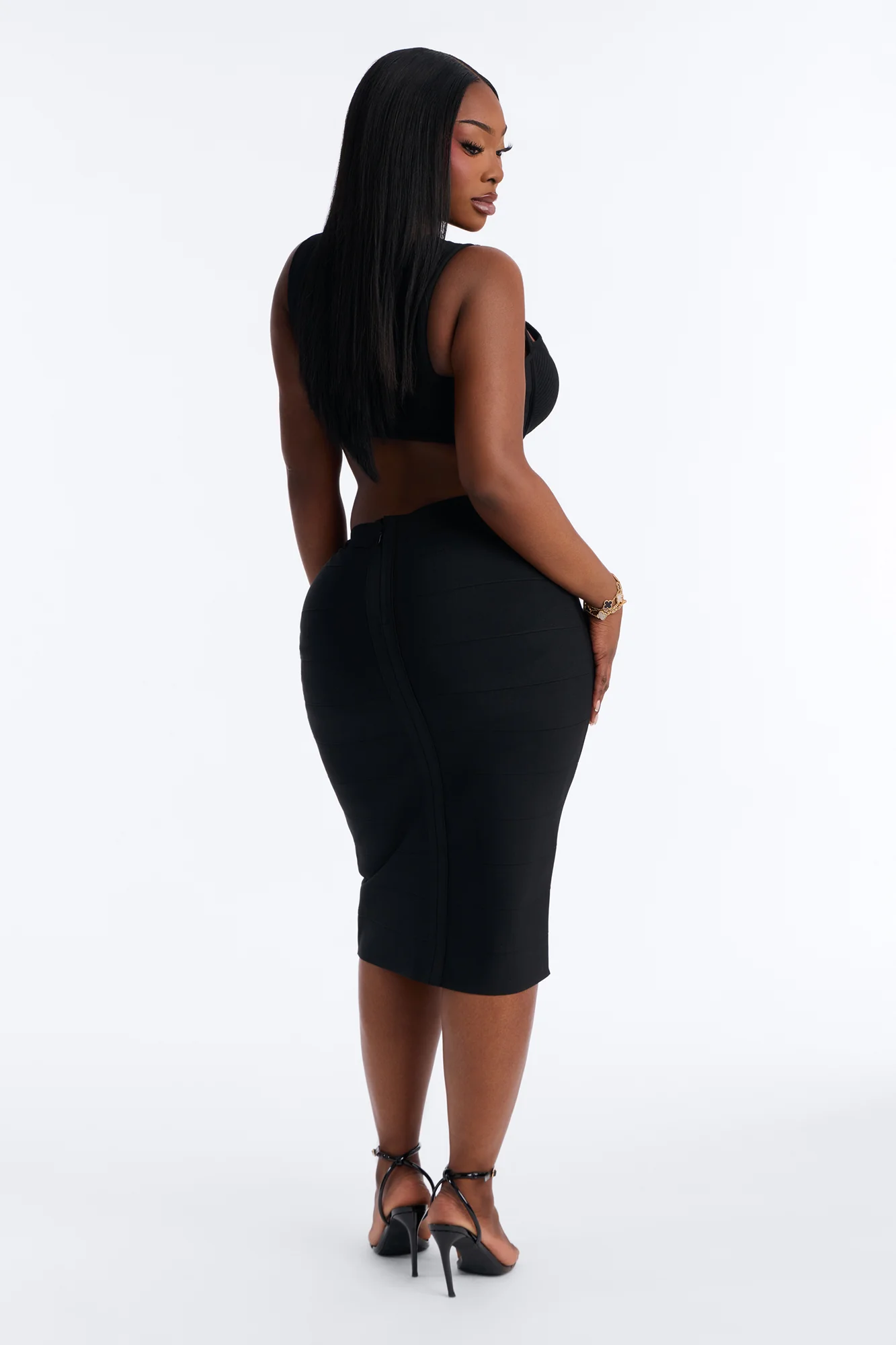 Center Of Attention Cut Out Bandage Midi Dress - Black - Image 8