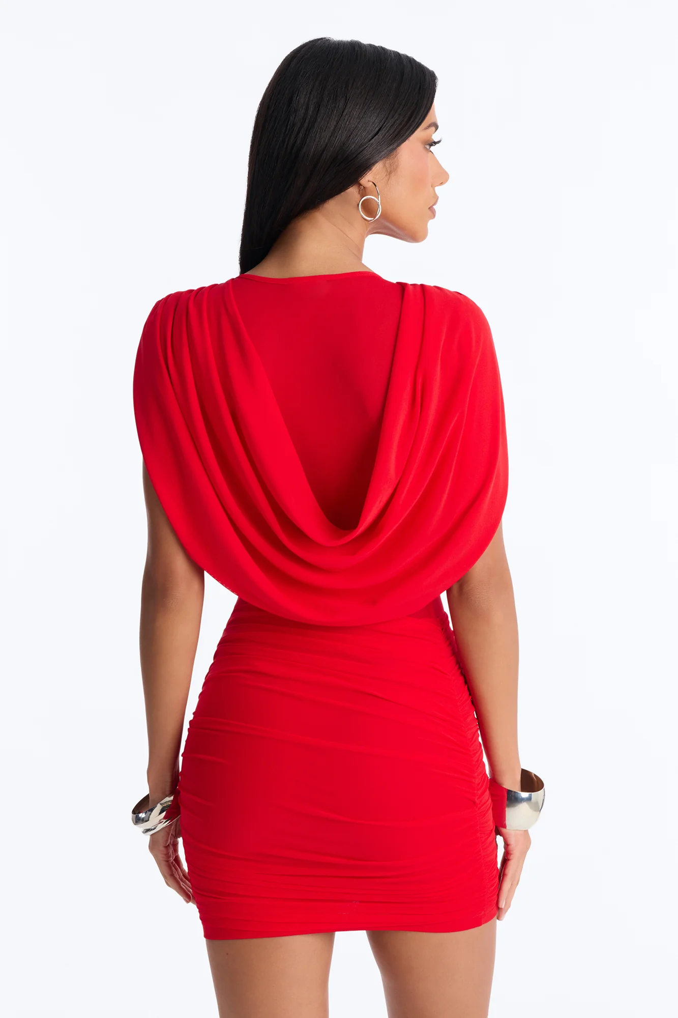 Center Of Attention Draped Mesh Mini Dress - Red - Image 4