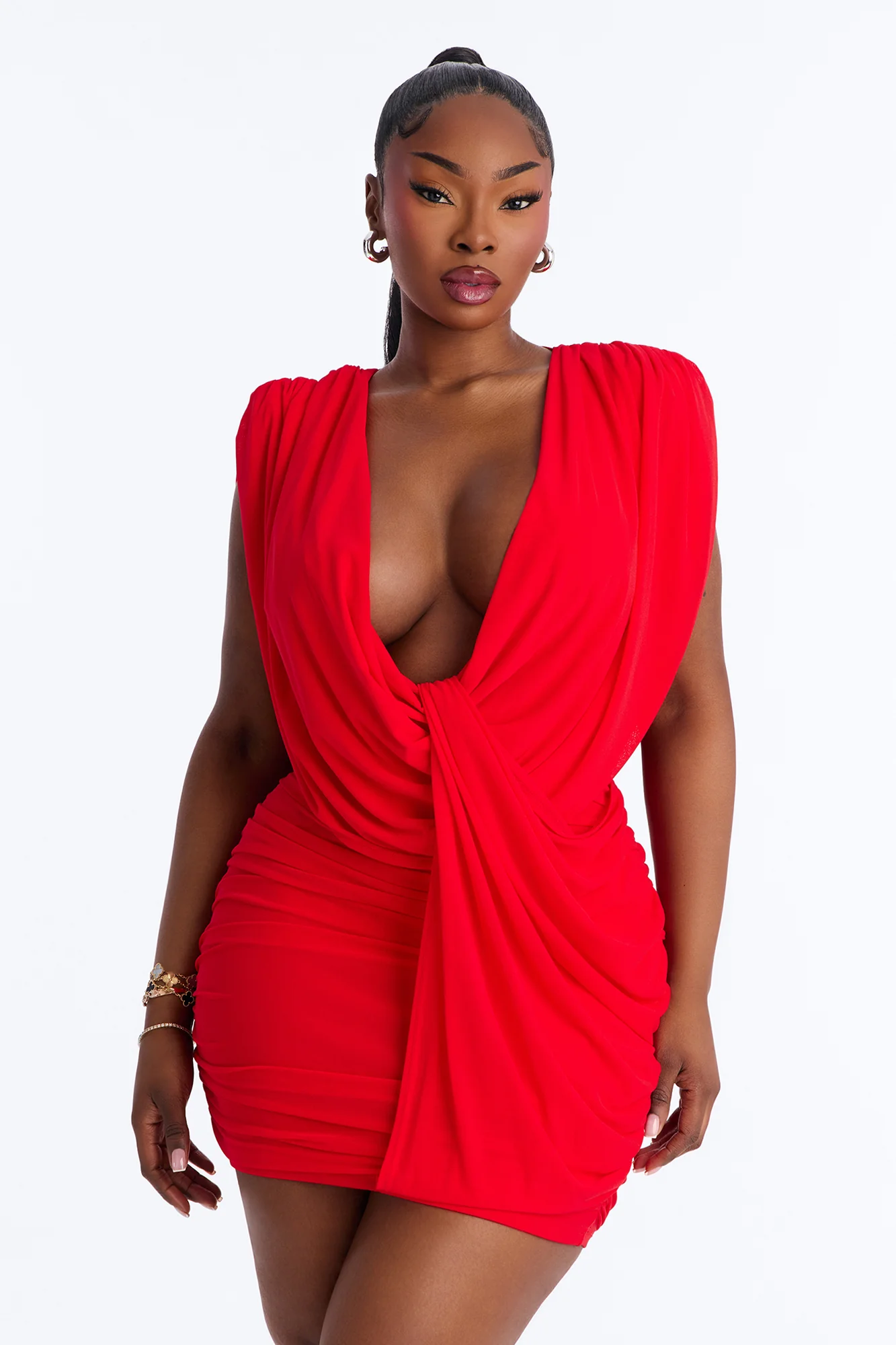Center Of Attention Draped Mesh Mini Dress - Red - Image 5