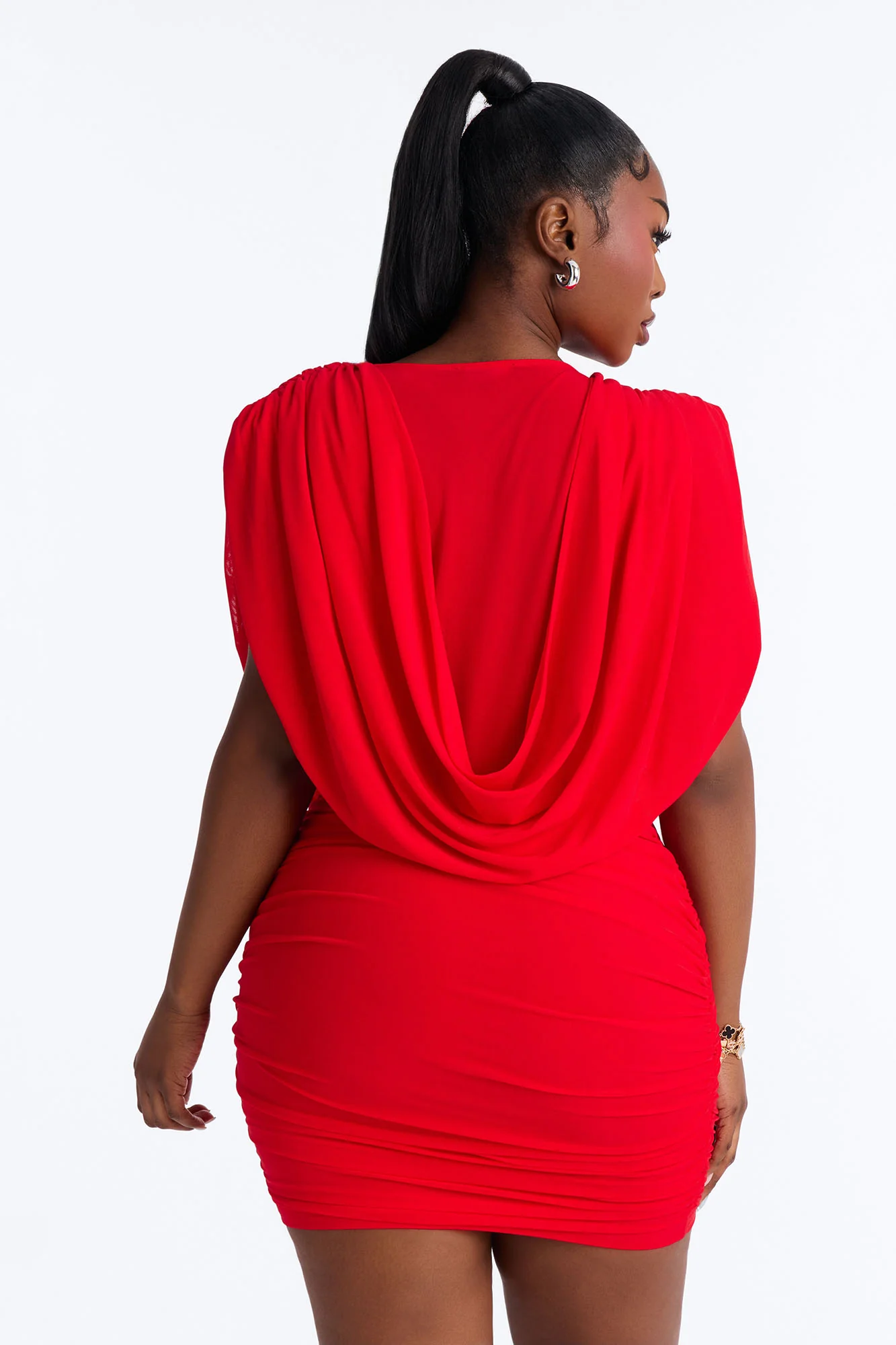 Center Of Attention Draped Mesh Mini Dress - Red - Image 8
