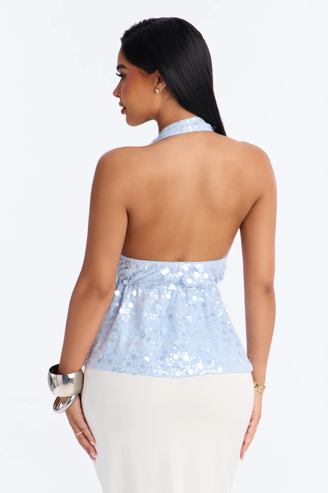 Cerafina Sequin Halter Flyaway Top - SkyBlue - Image 4
