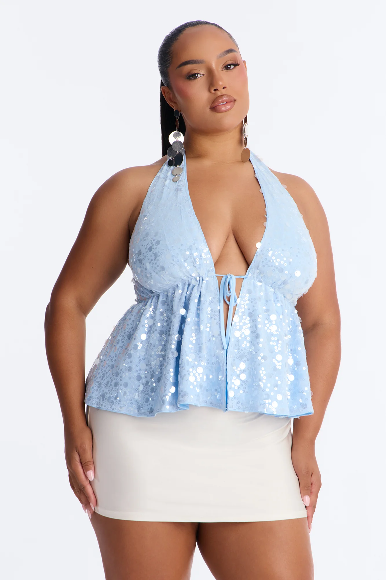 Cerafina Sequin Halter Flyaway Top - SkyBlue - Image 5