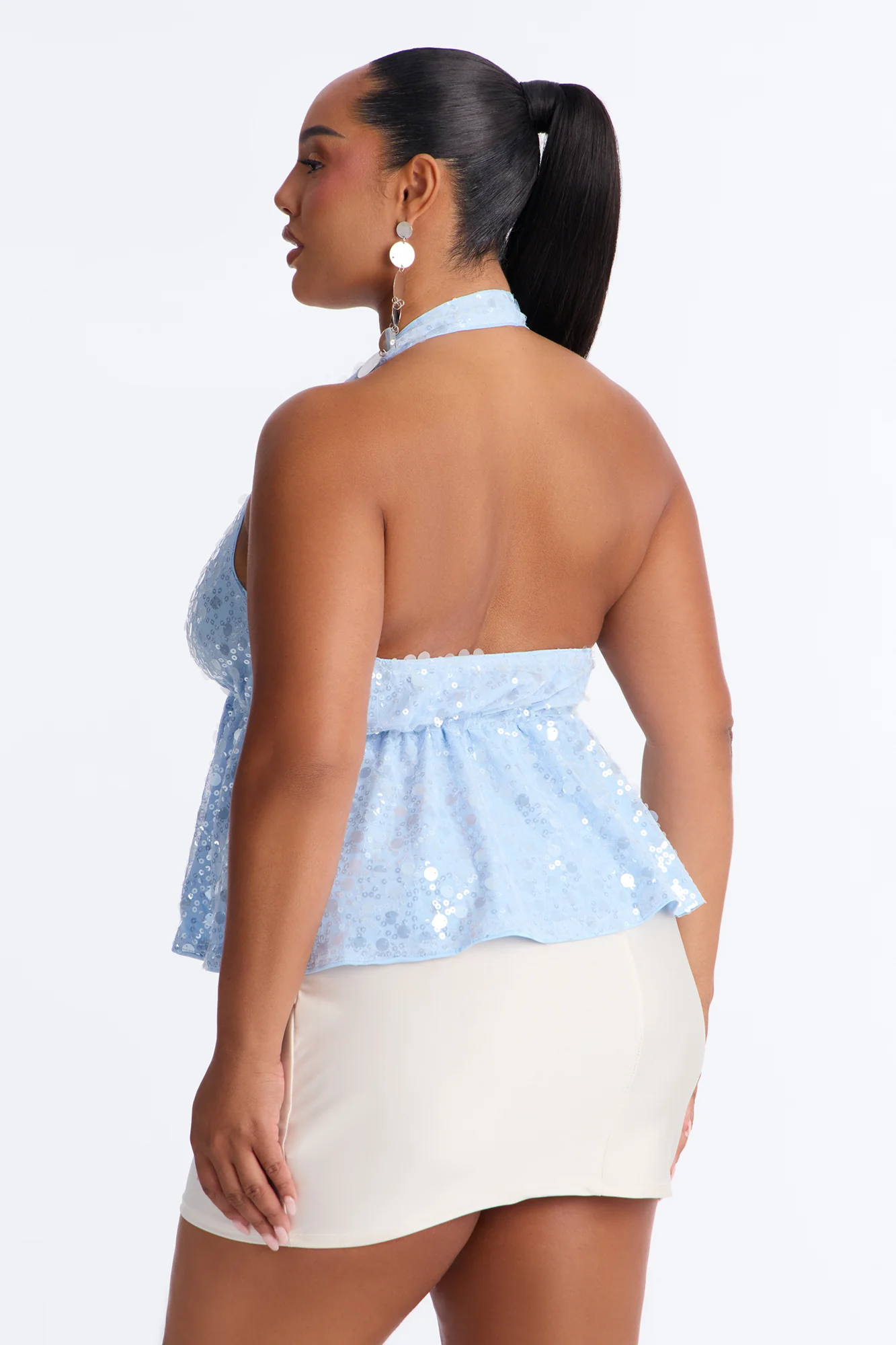 Cerafina Sequin Halter Flyaway Top - SkyBlue - Image 8