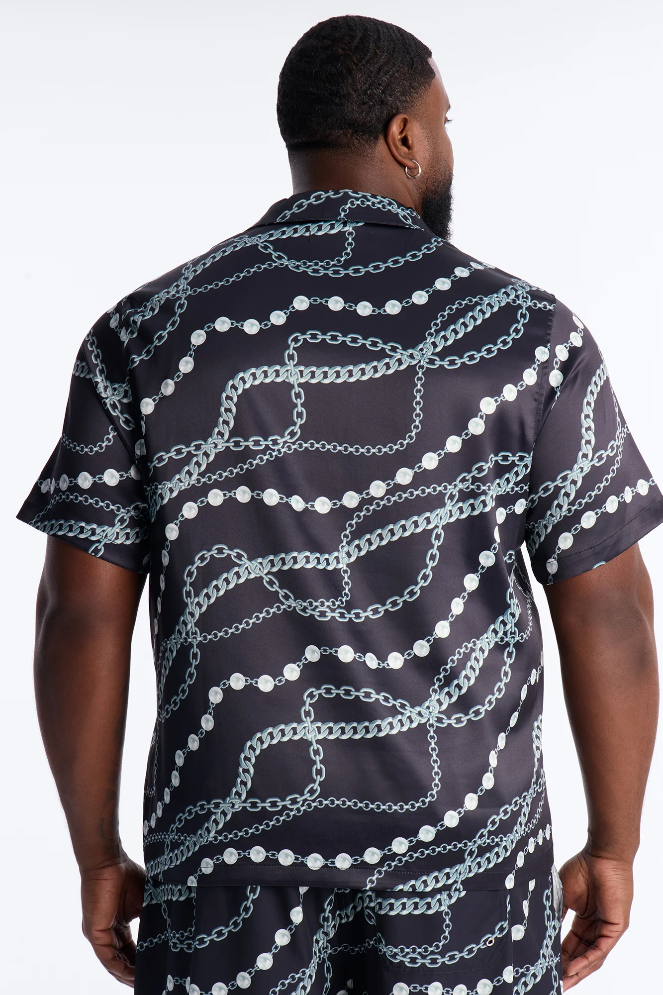 Chain Flex Printed Cuban Collar Button Up Shirt - Black - Image 8