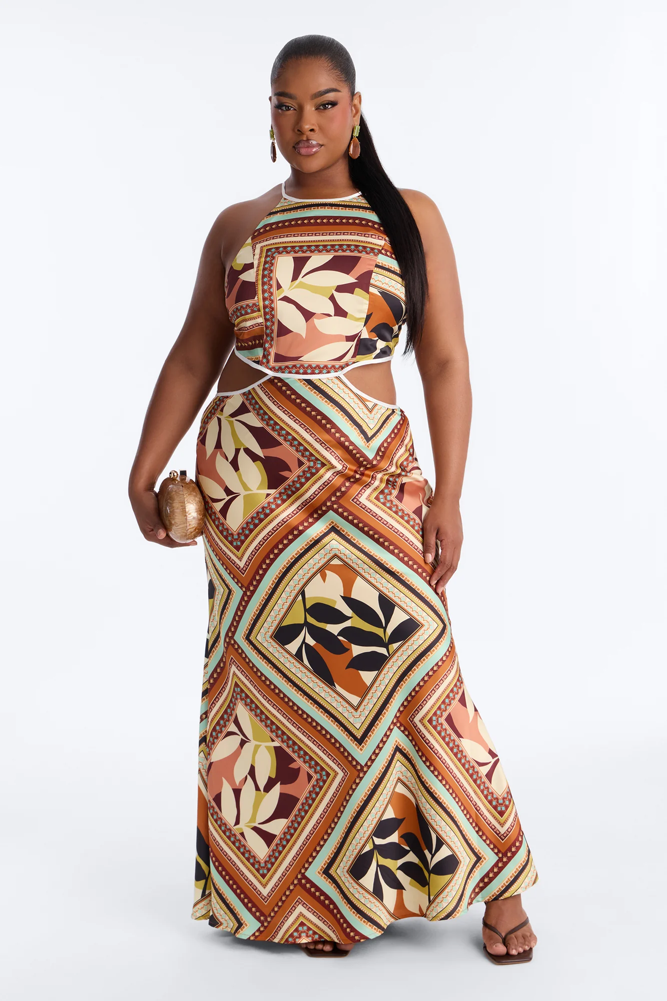 Chain Reaction Satin Maxi Dress - Brown/combo - Image 5