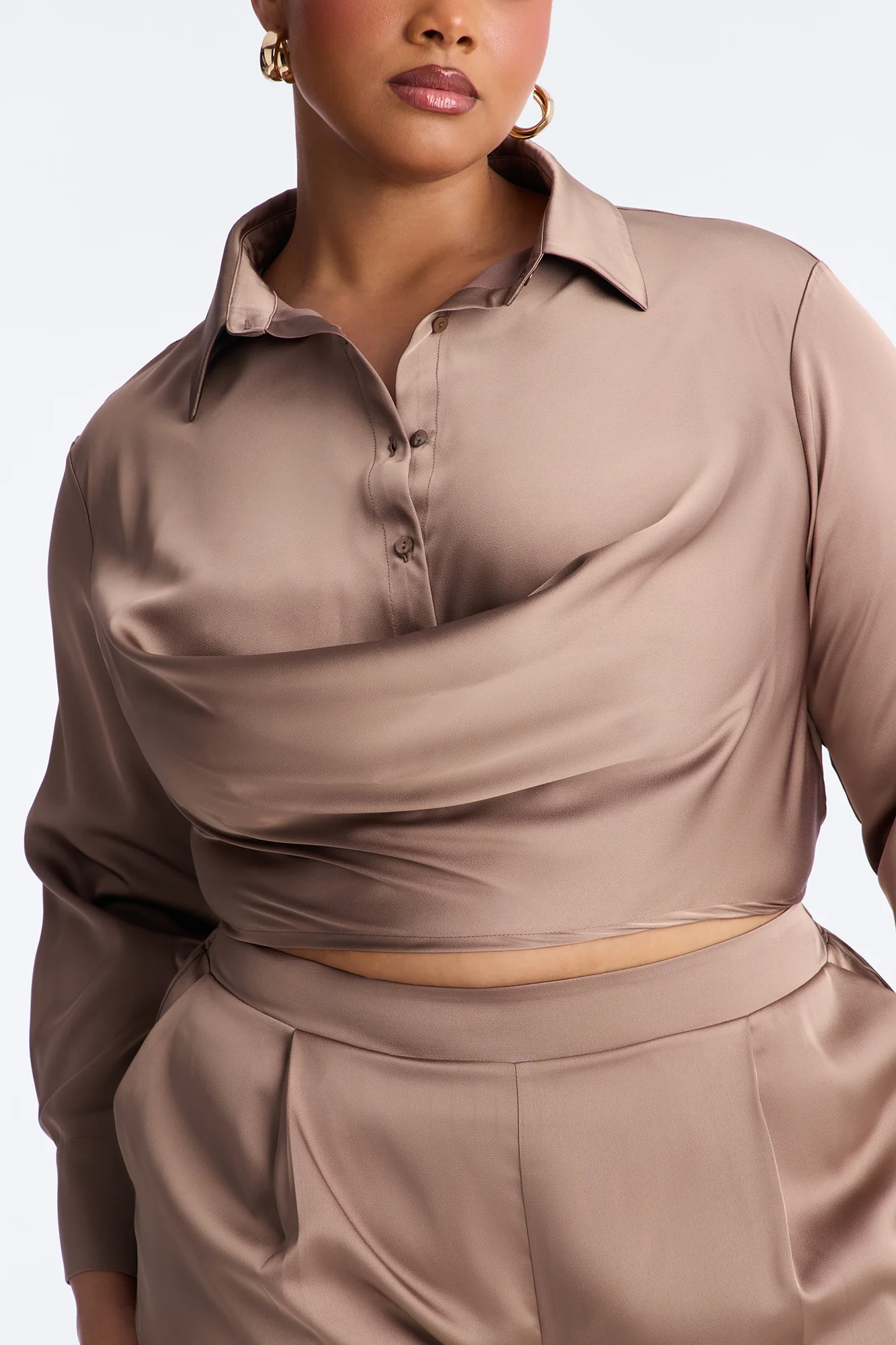 Champagne Dreams Satin Pant Set - Bronze - Image 6